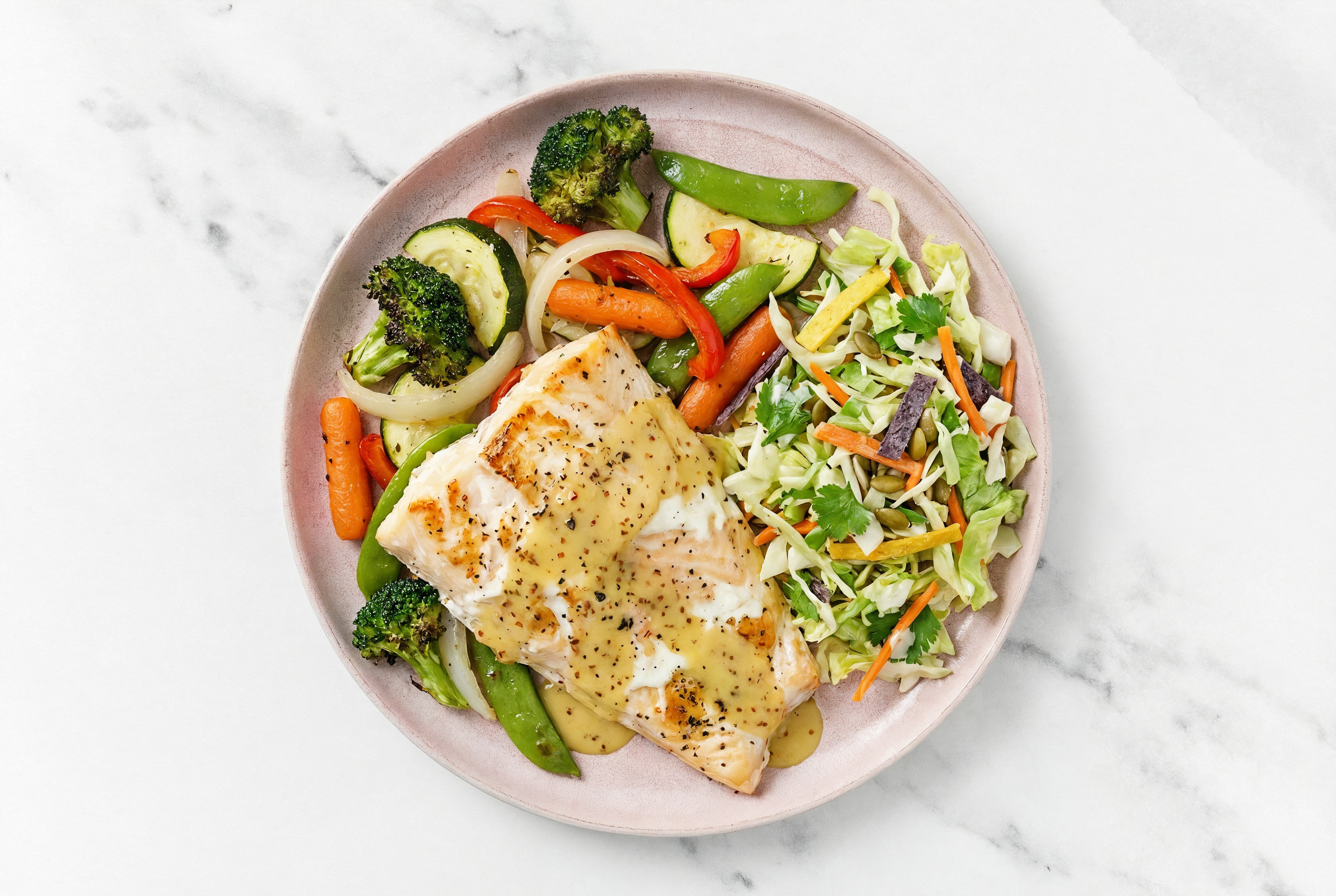 Honey Mustard Sheet Pan Trout & Veggies with Southwest Salad