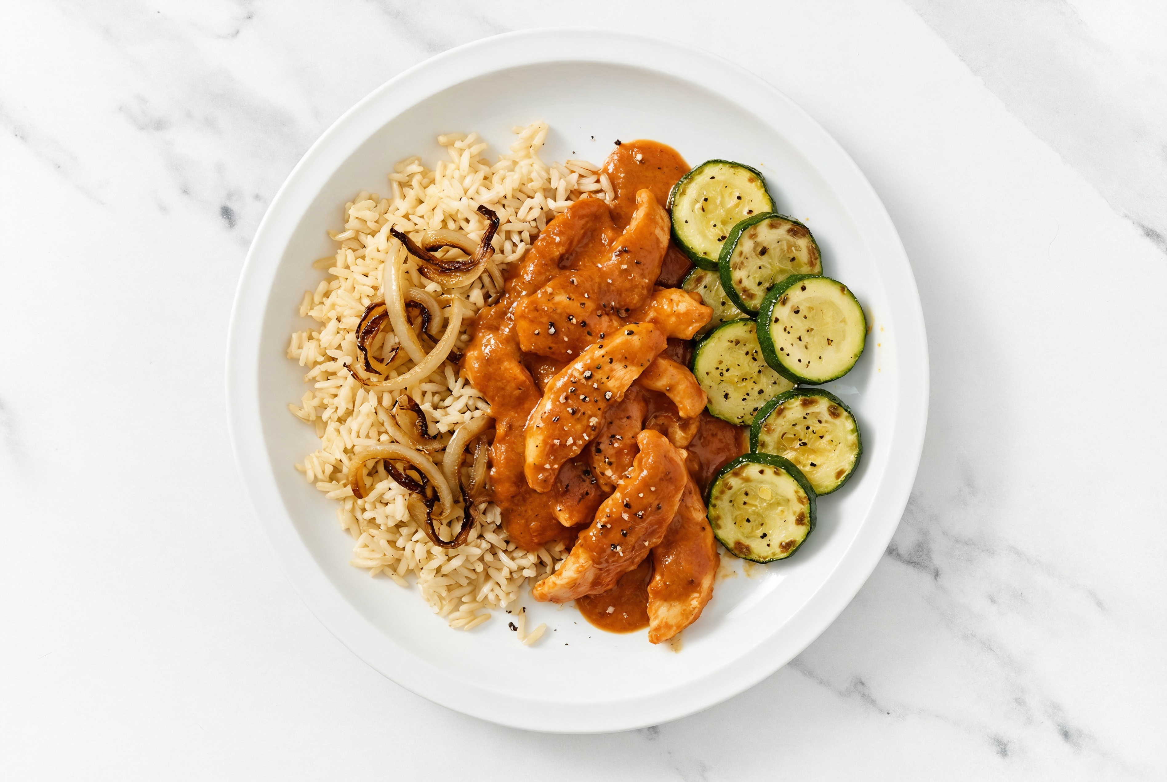 Stove-Top Chicken Tikka + Caramelized Onion Rice Pilaf