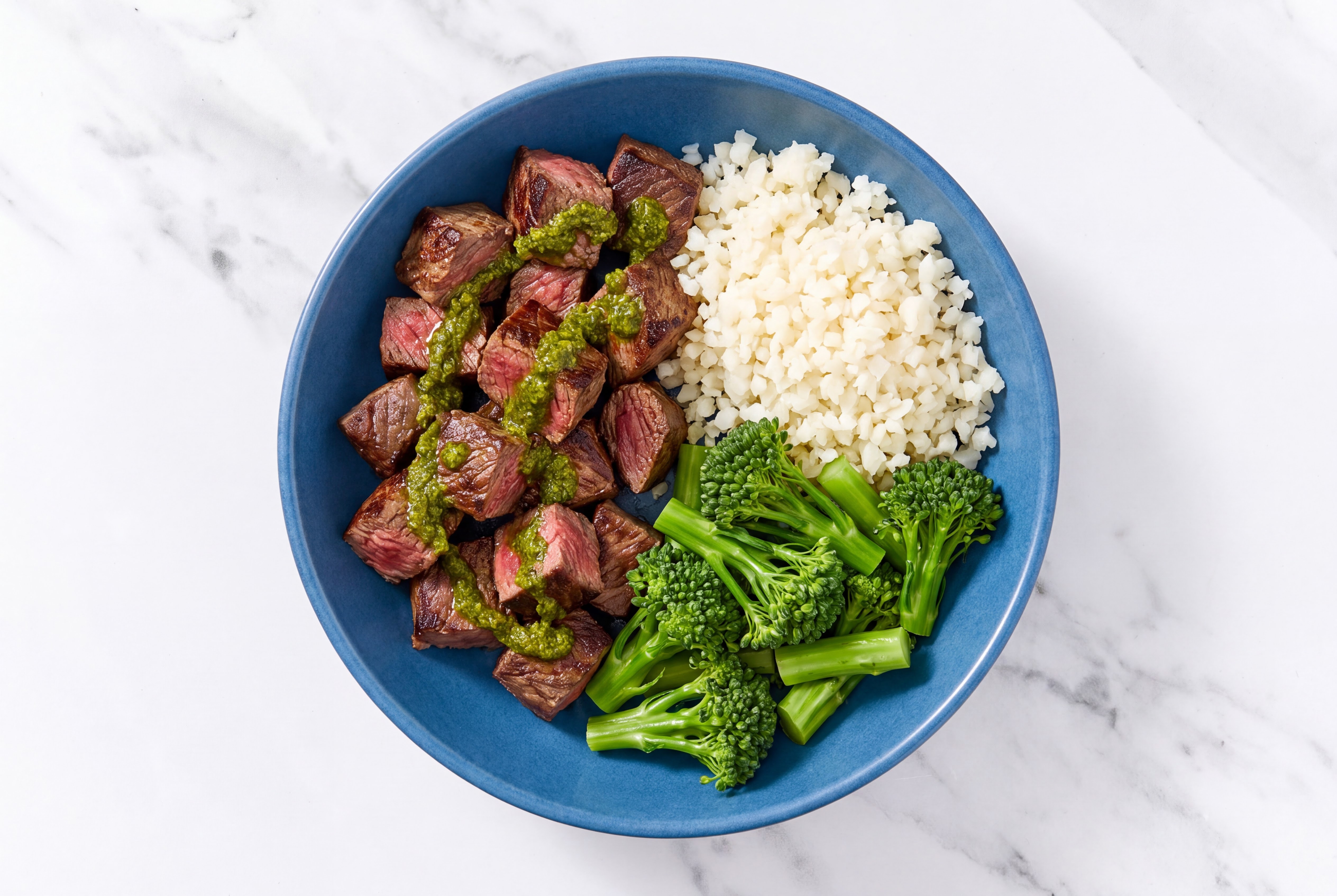 Zhoug Steak Rice Bowl with Riced Cauliflower