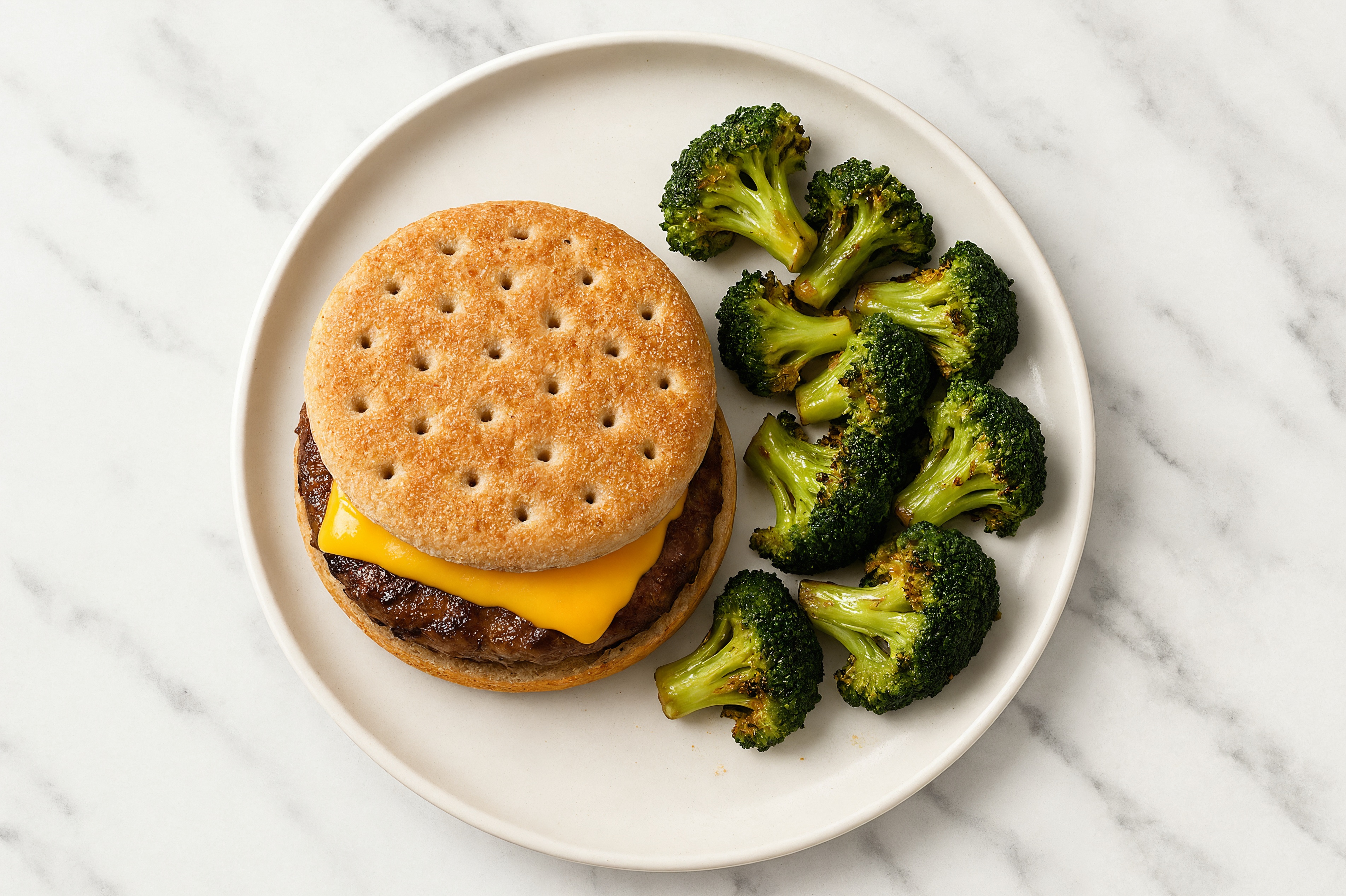 Classic Cheesy Veggie Burger on Multigrain Bun with Wagyu Beef Patties