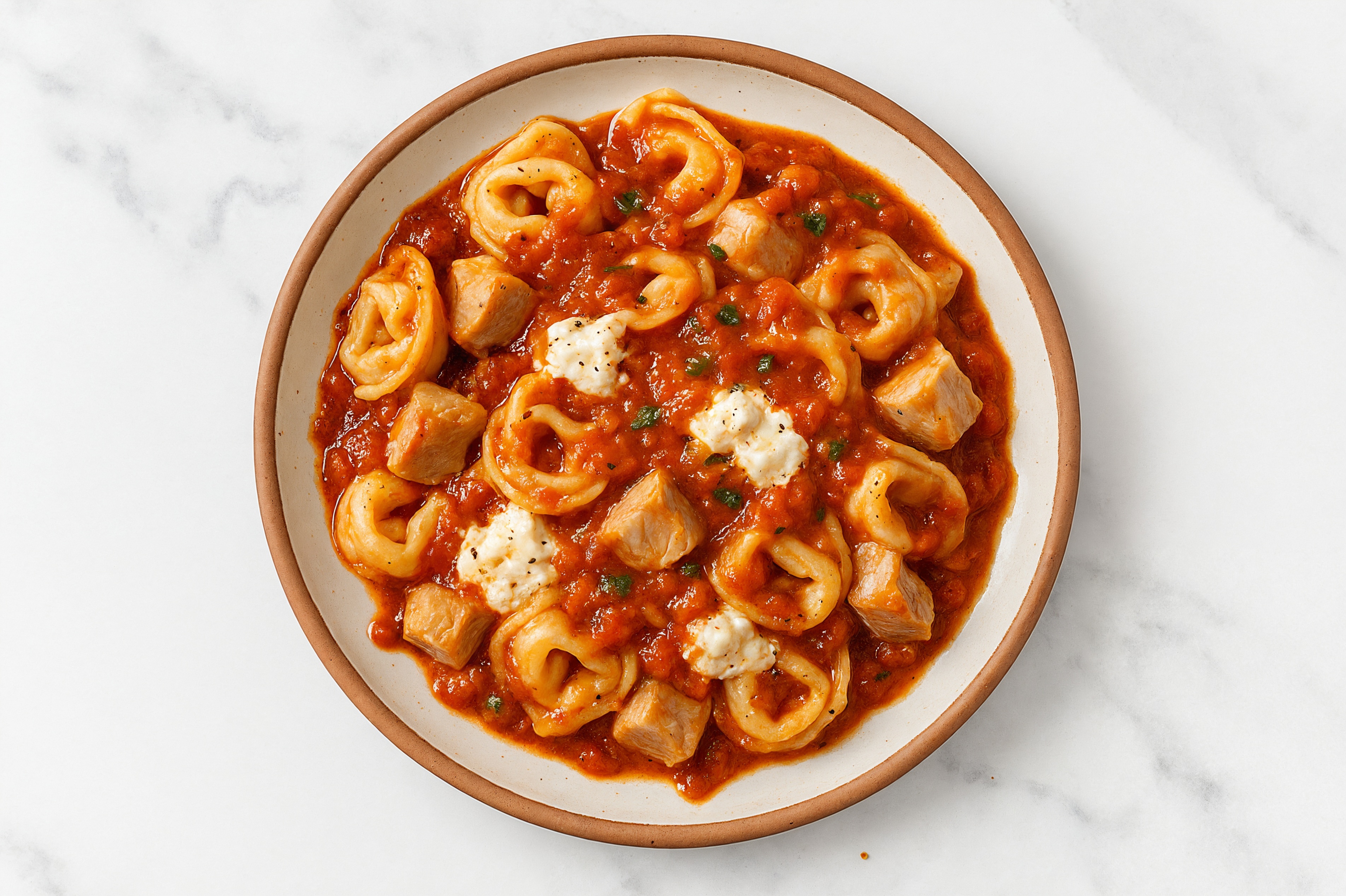 Tomato Marinara Tortelloni with Pork Chops & Ricotta