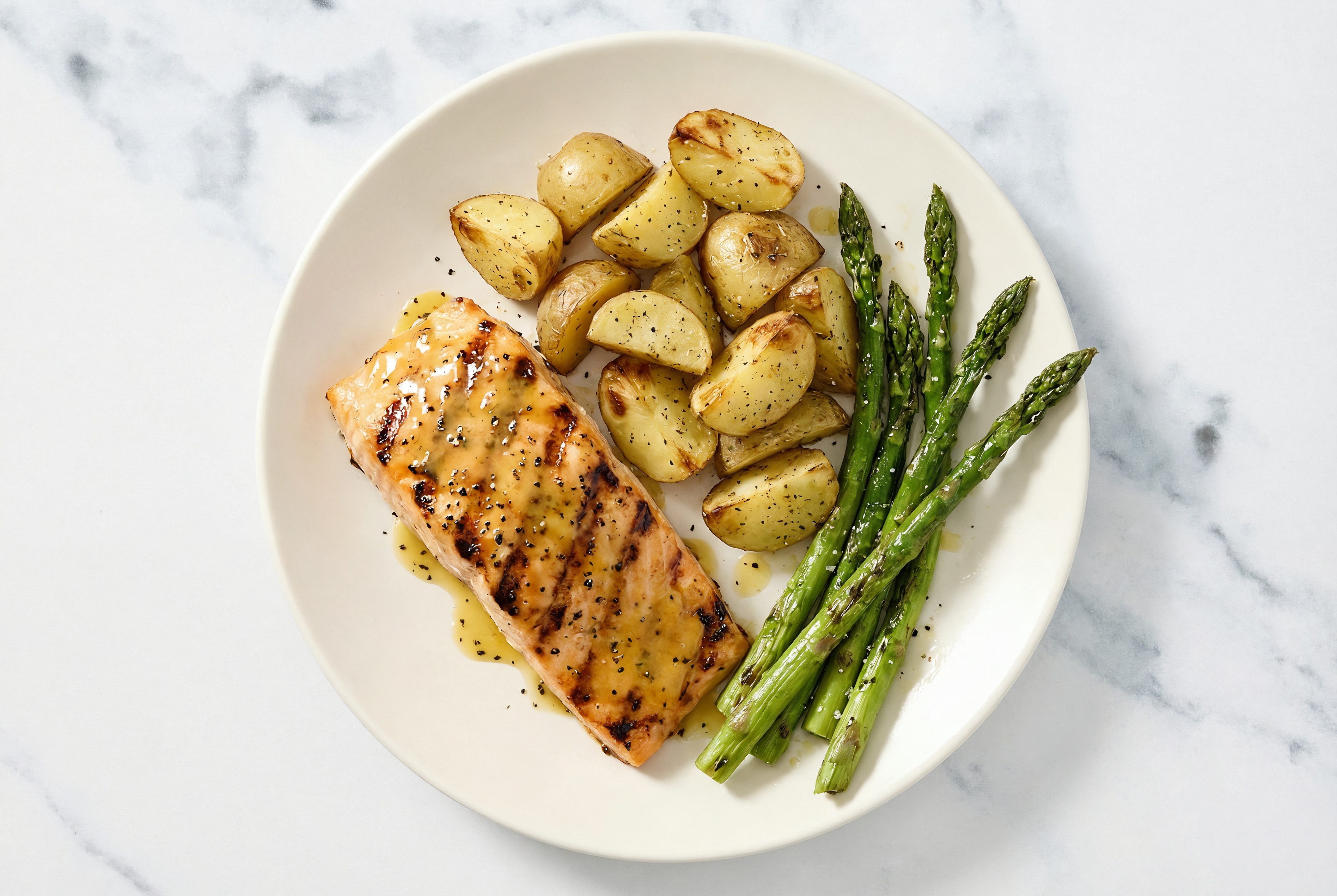 Herby Grilled Honey Mustard Salmon with Charred Veggies
