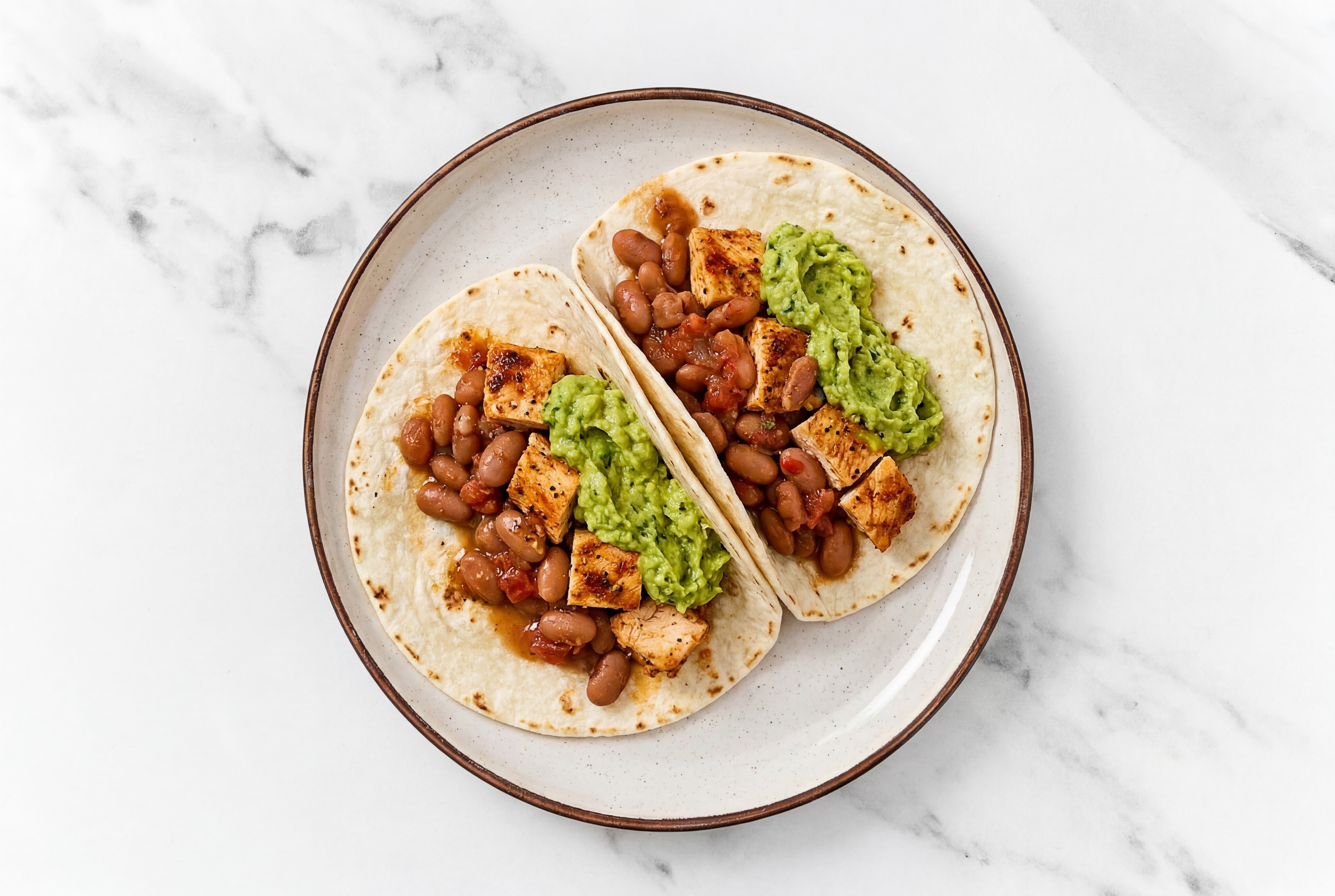 Chipotle Chicken Tacos with Guacamole & Pinto Beans