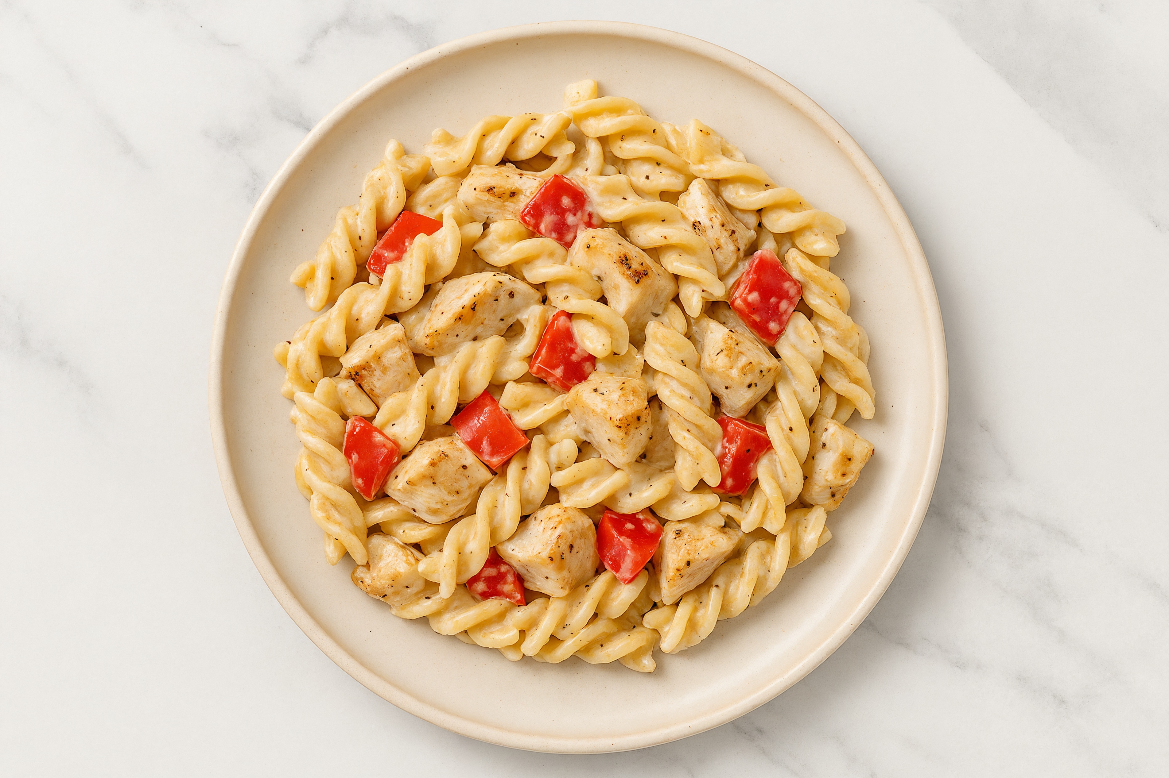 Creamy Chicken + Red Organic Pepper Pasta with Classic Alfredo