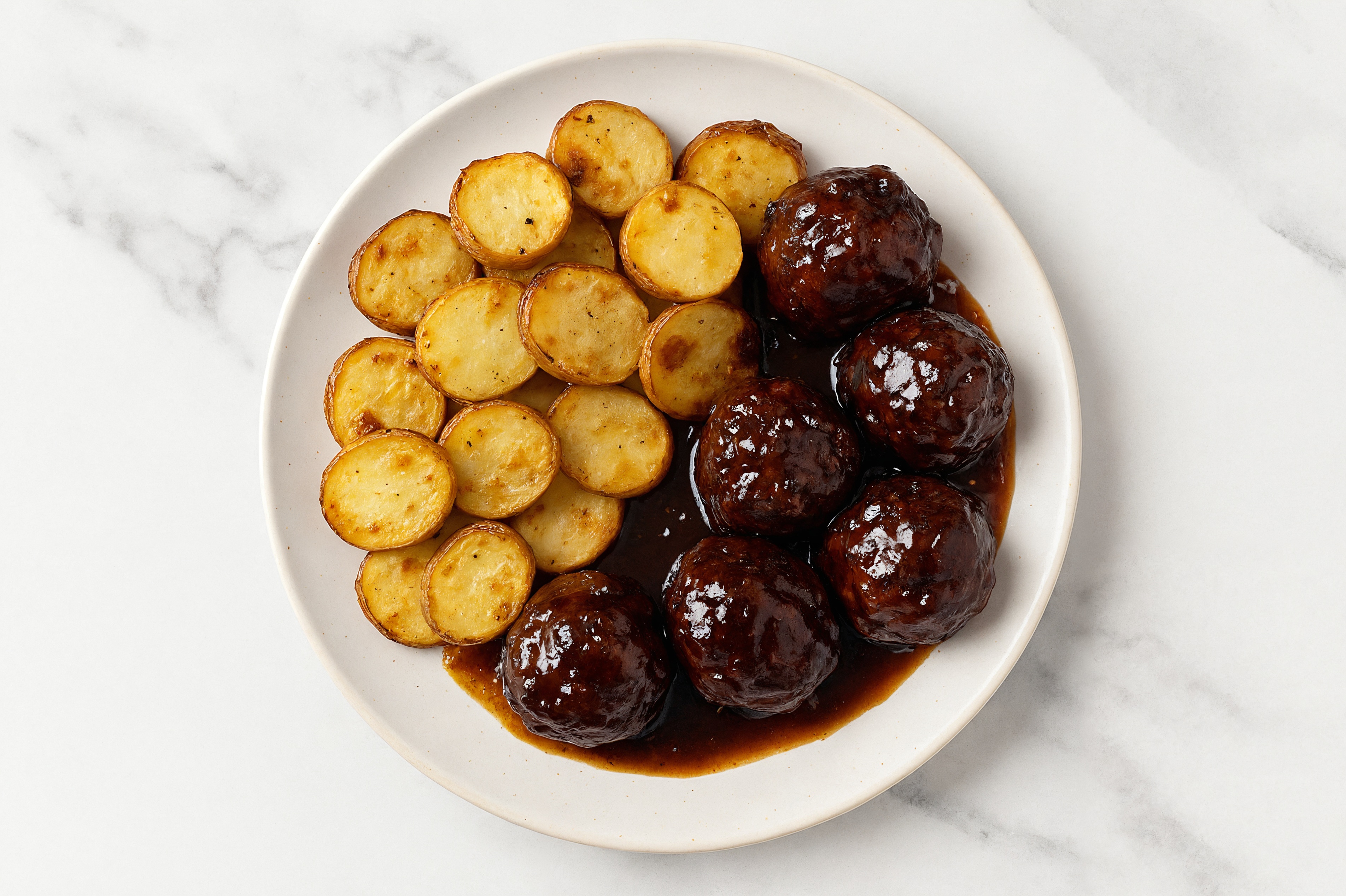 Teriyaki Roasted Bison Meatballs & Fingerling Potatoes