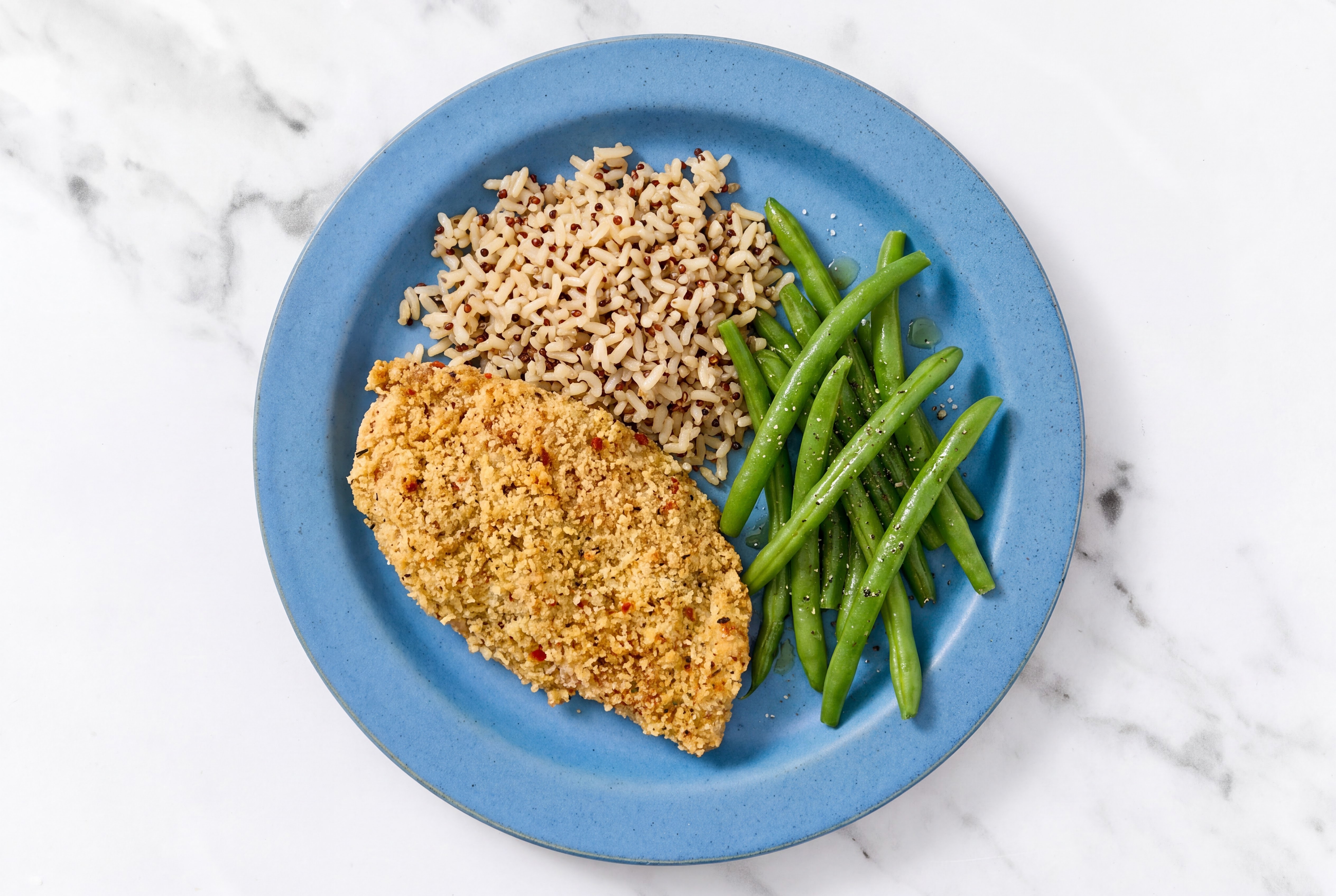 Parmesan Breaded Chicken Cutlet with Green Beans & Brown Rice