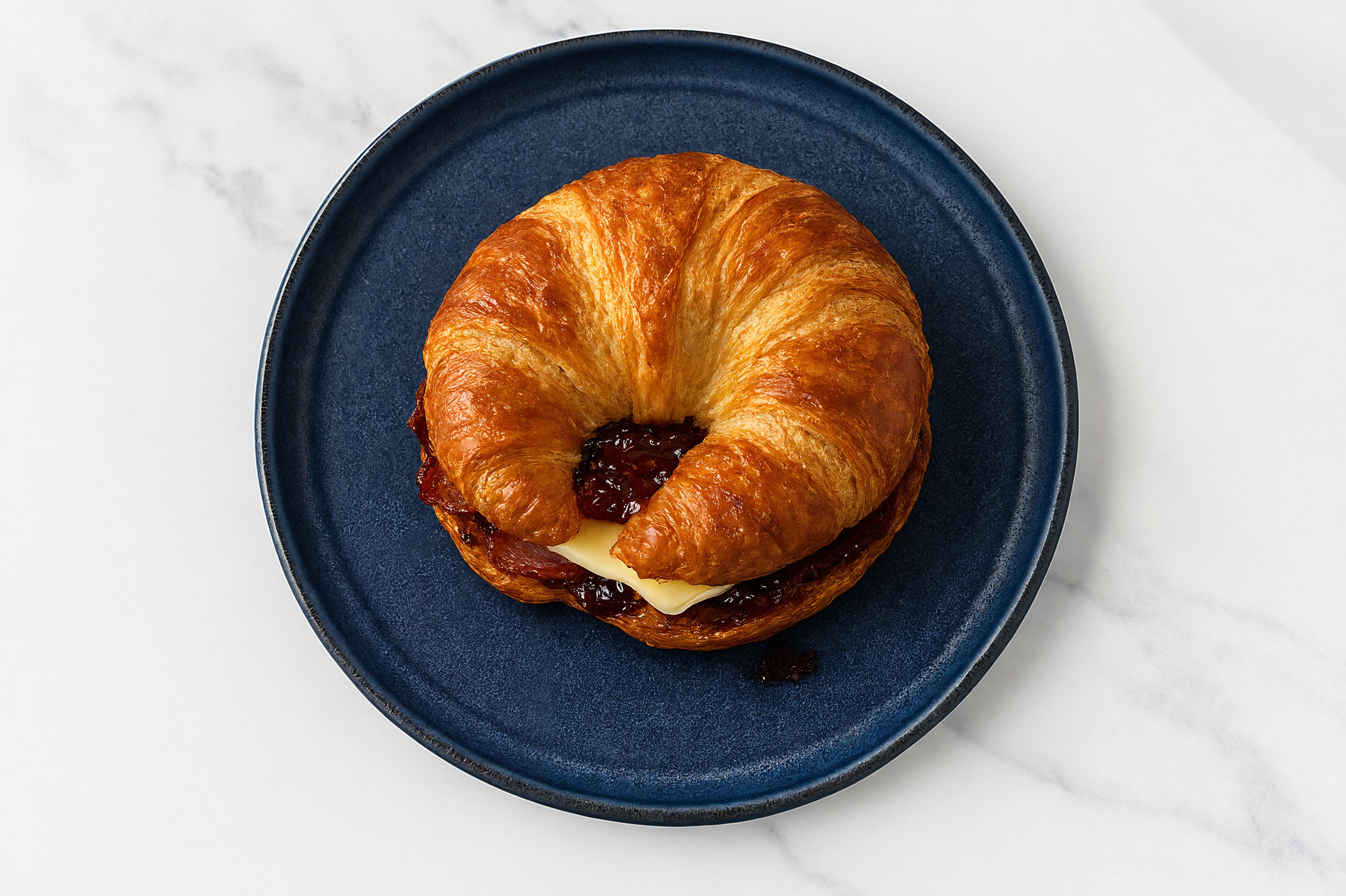 Turkey Bacon, Brie + Strawberry Jam Croissant Grilled Cheese
