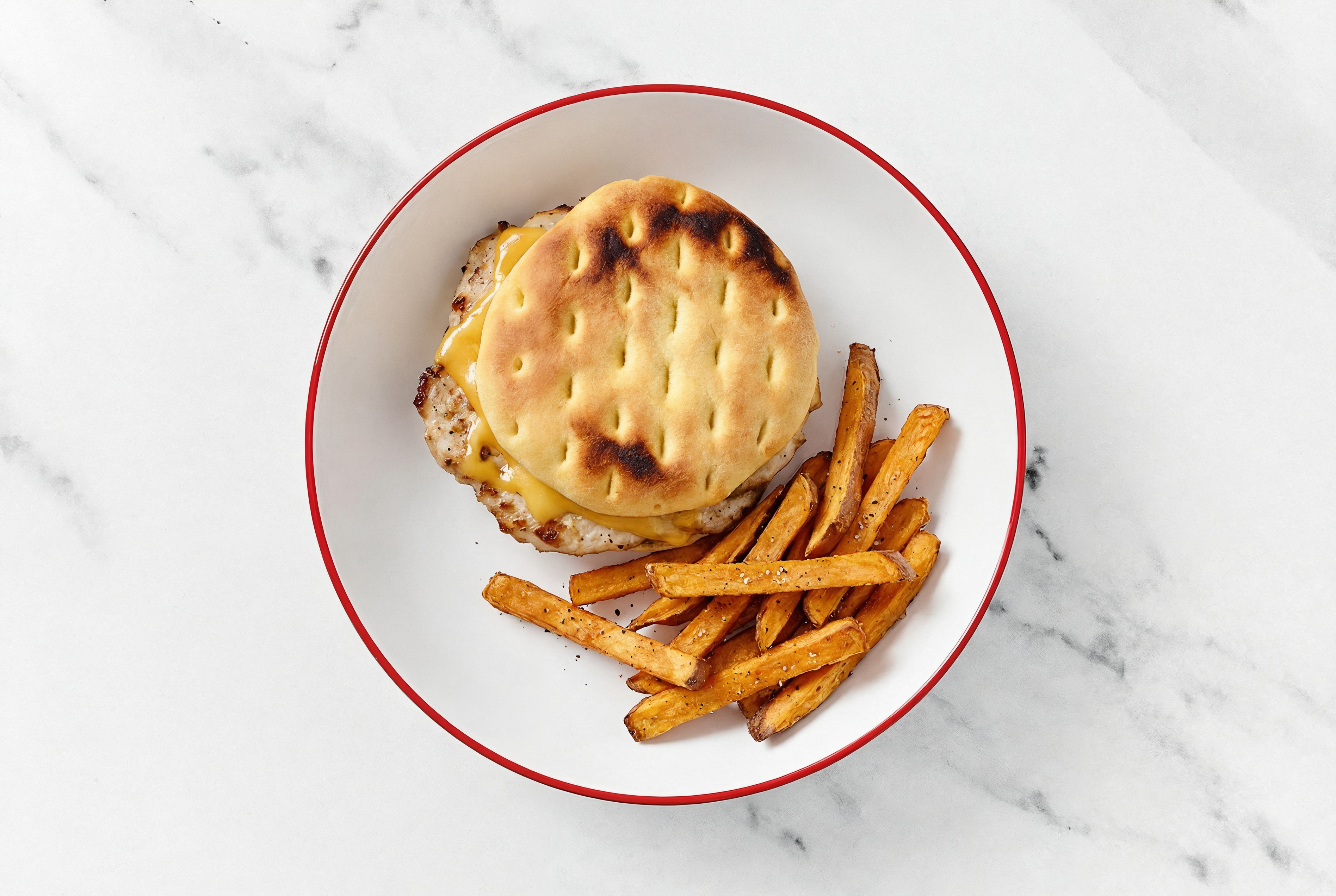 Herby Cheesy Turkey Burger + Sweet Potato Fries