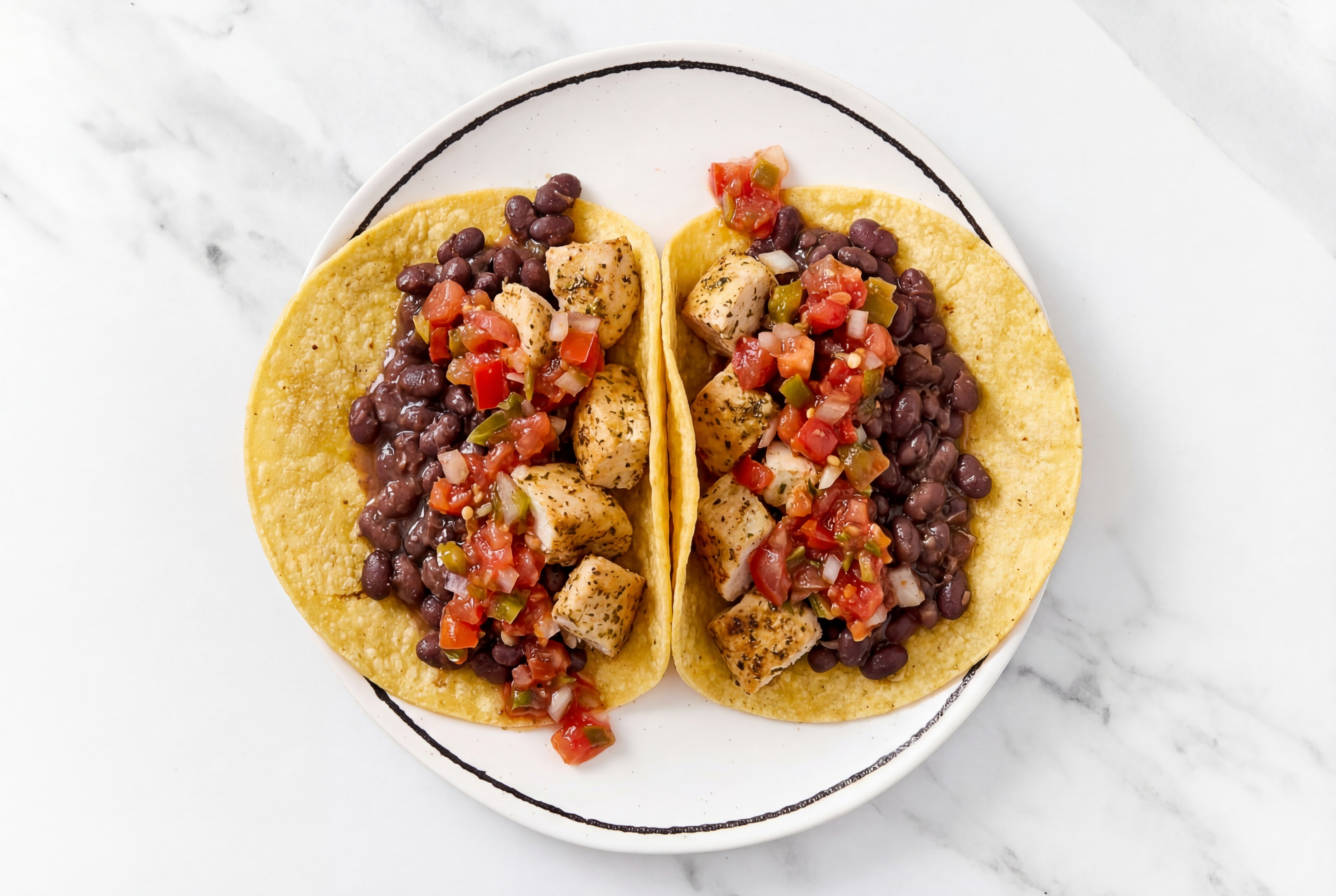 Herby Garlic Chicken Tacos with Pico De Gallo & Spiced Beans