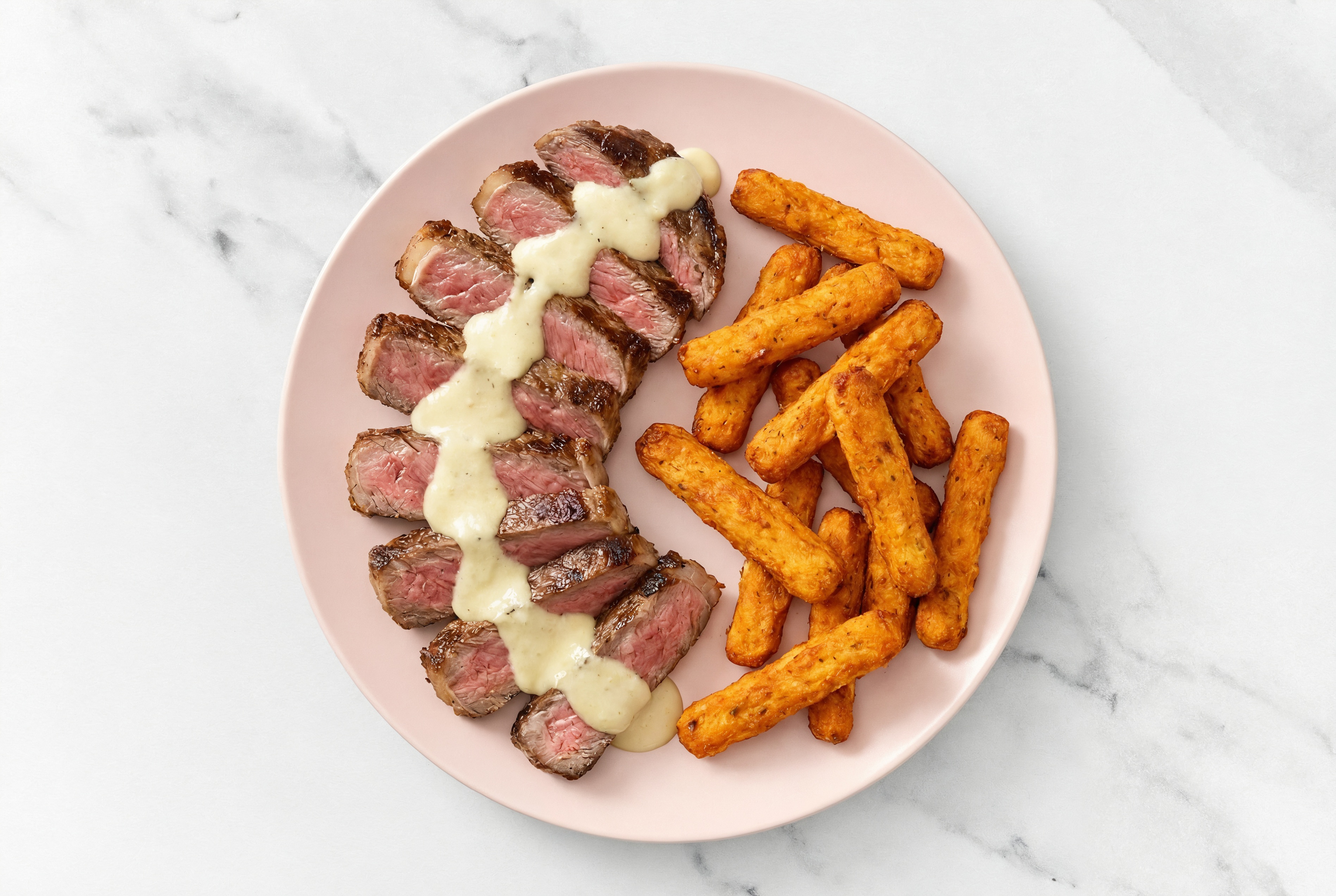 Wagyu Ribeye Steak with Garlic Sauce + Sweet Potato Fries