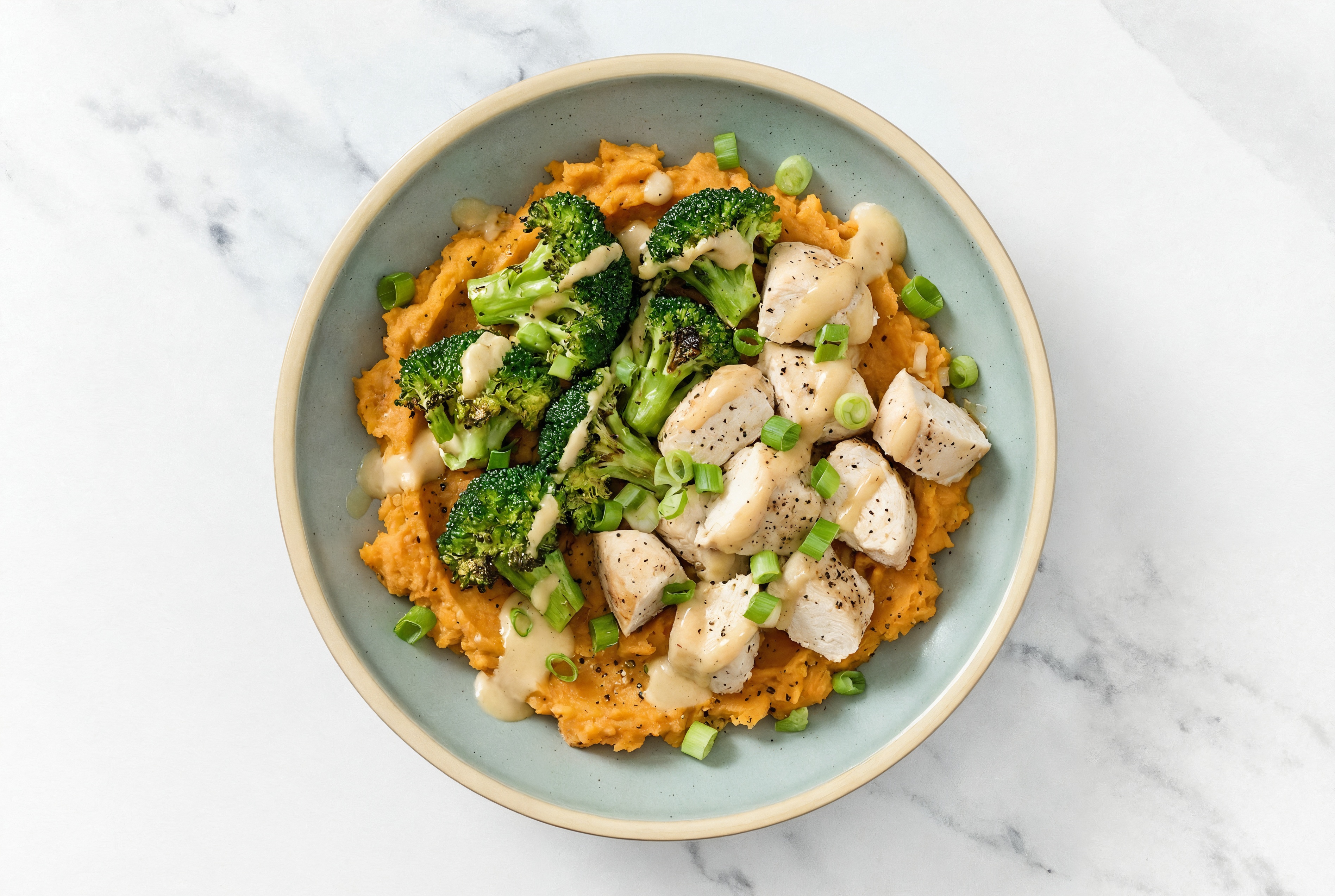 Herby Miso Chicken Breast Sweet Potato Bowl with Broccoli Florets