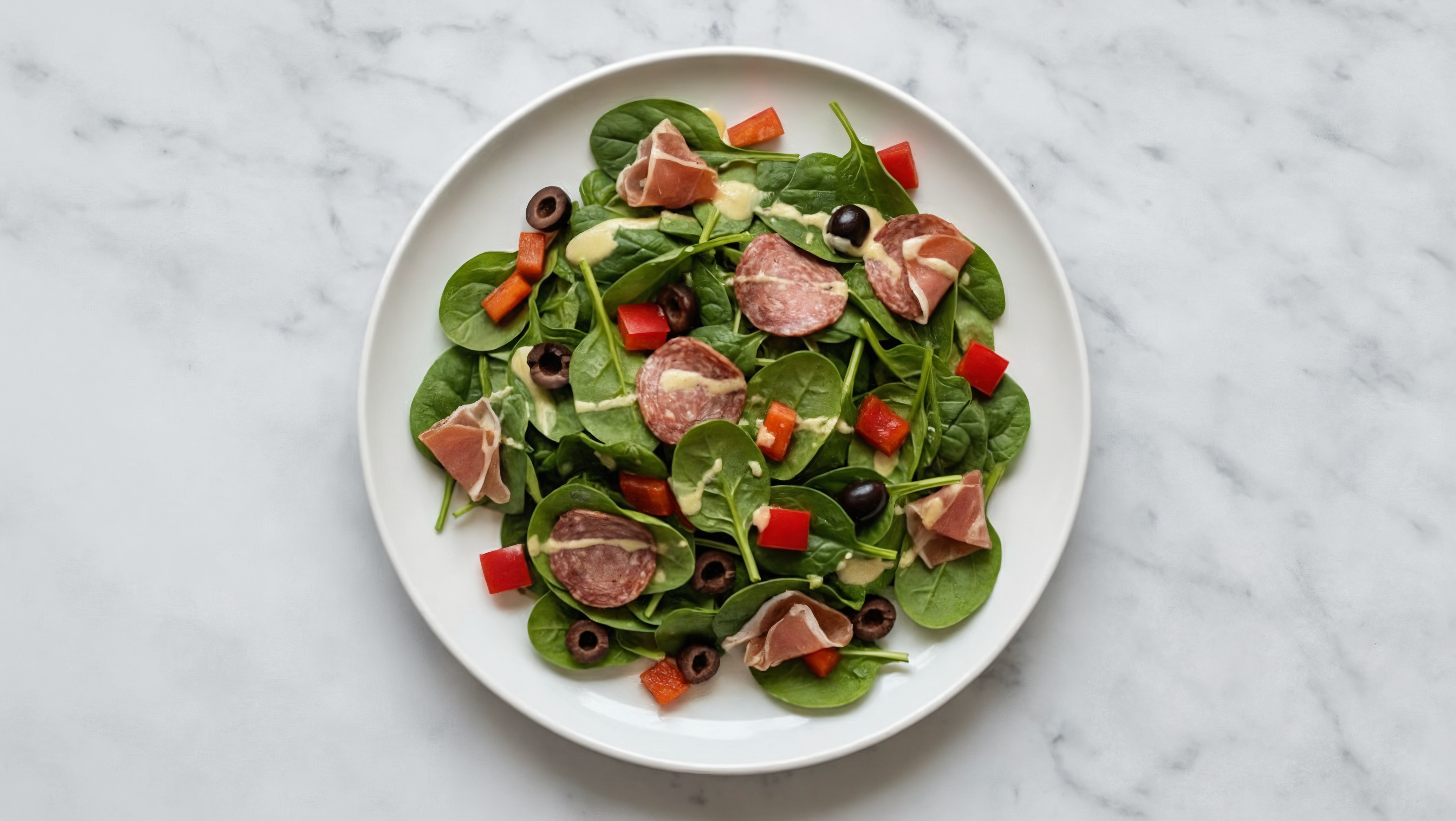Savory Meaty Mezze Mediterranean Salad with Baby Spinach