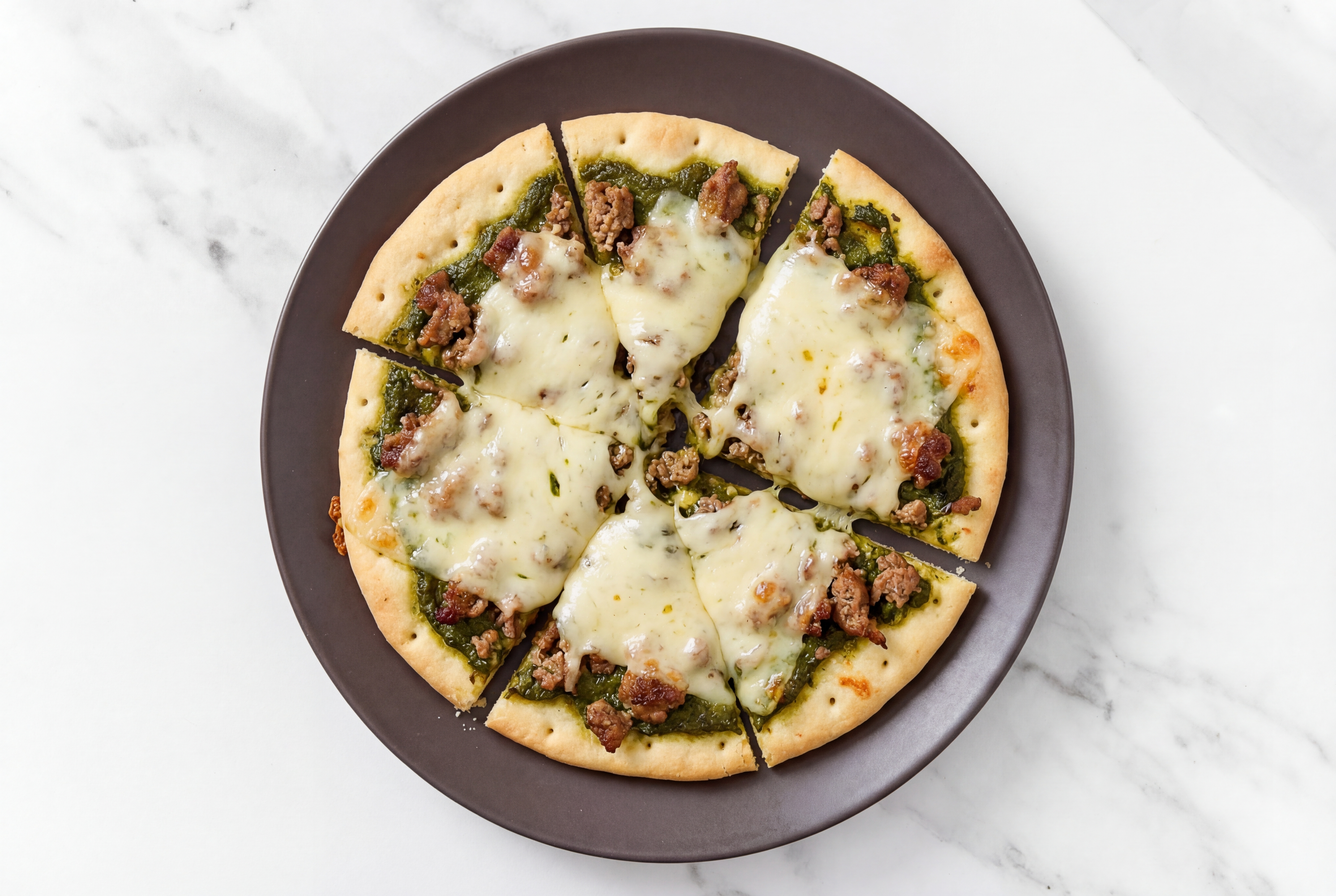 Saag Sauce Ground Beef Pizza with Mild Havarti