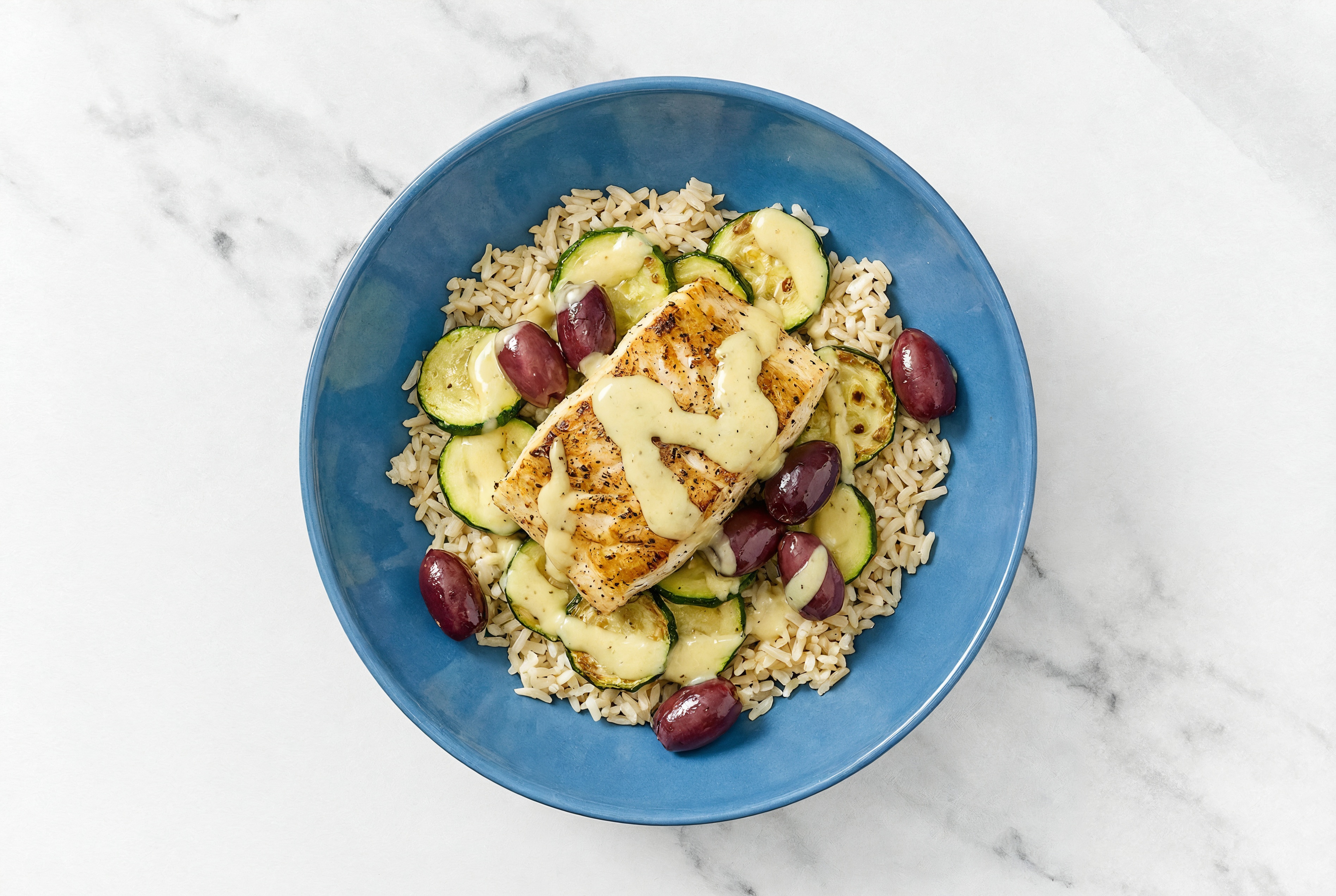  Mediterranean Halibut Grain Bowl