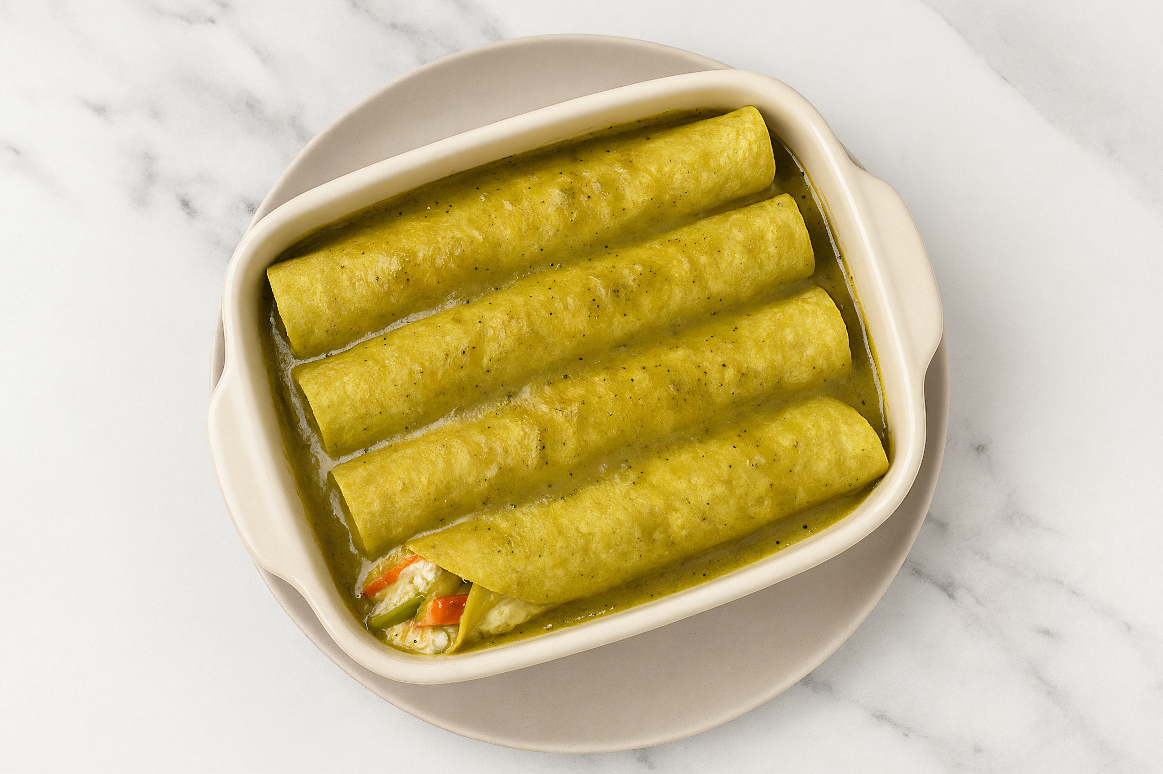 Creamy Veggie Enchiladas with Spinach Tortilla