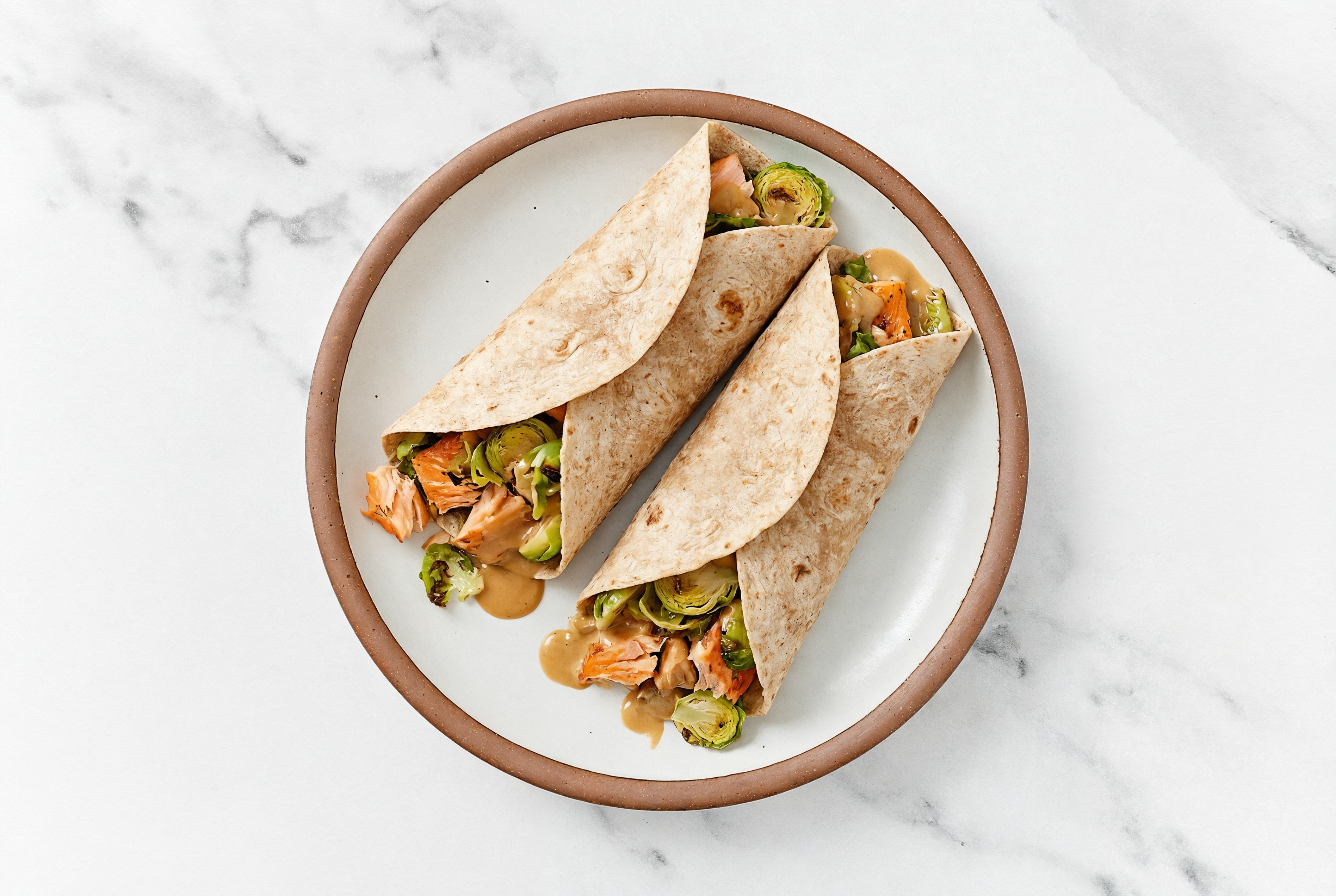 Whole Grain Peanut Salmon + Shaved Brussels Wrap