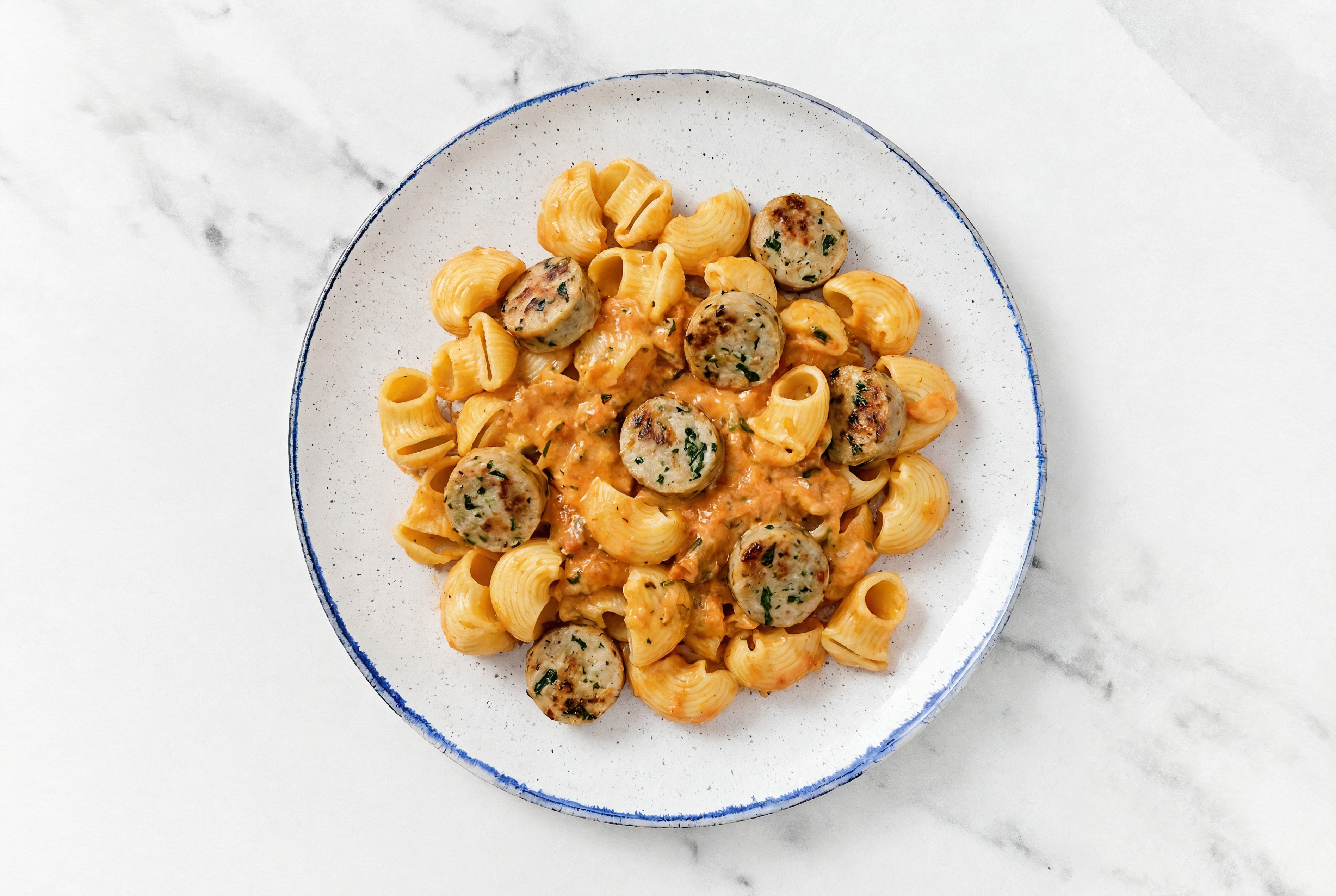 Vodka Sauce Chiocciole Pasta with Garlicky Chicken Sausage