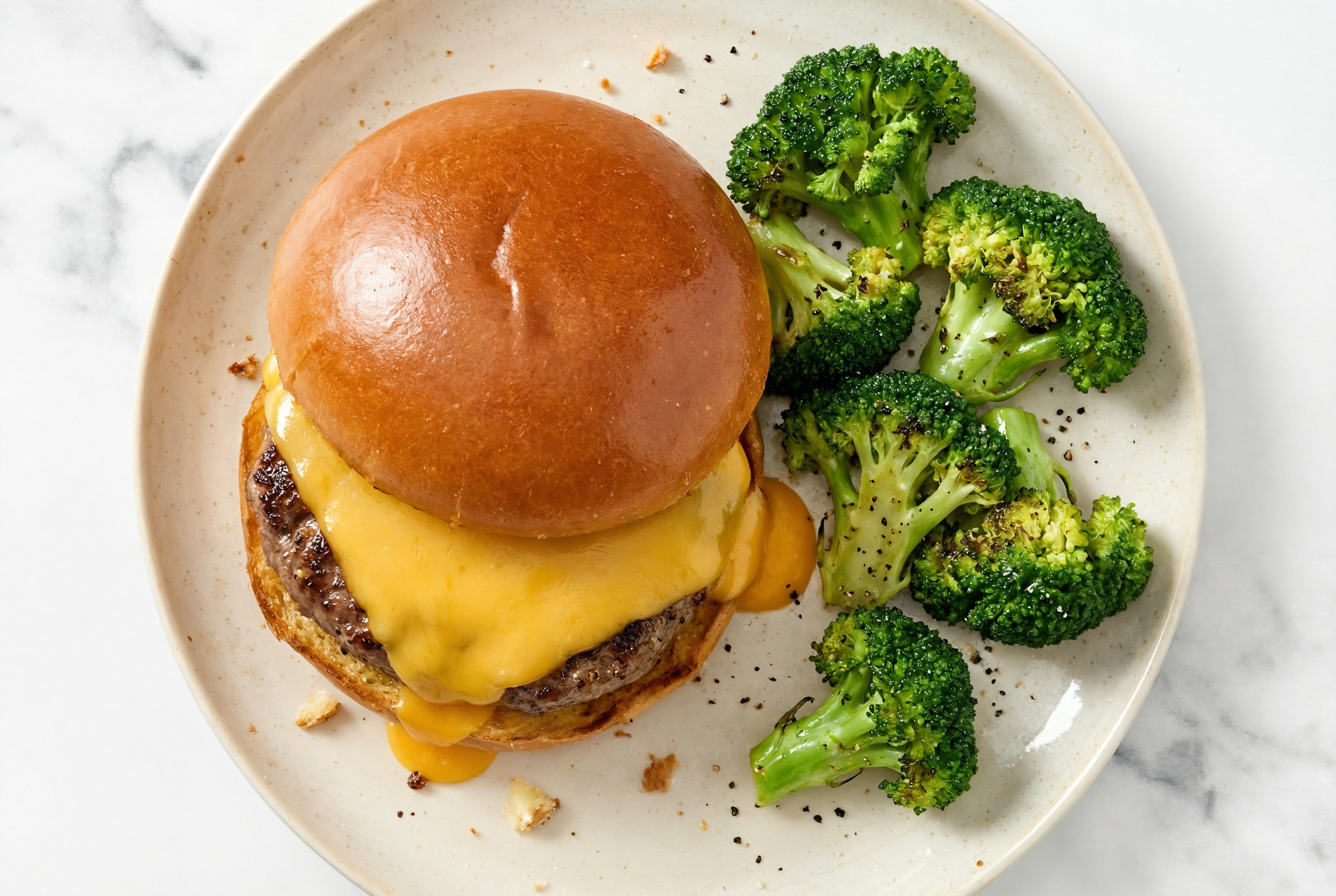 Cheddar Burger + Roasted Organic Broccoli with Wagyu Beef Patties