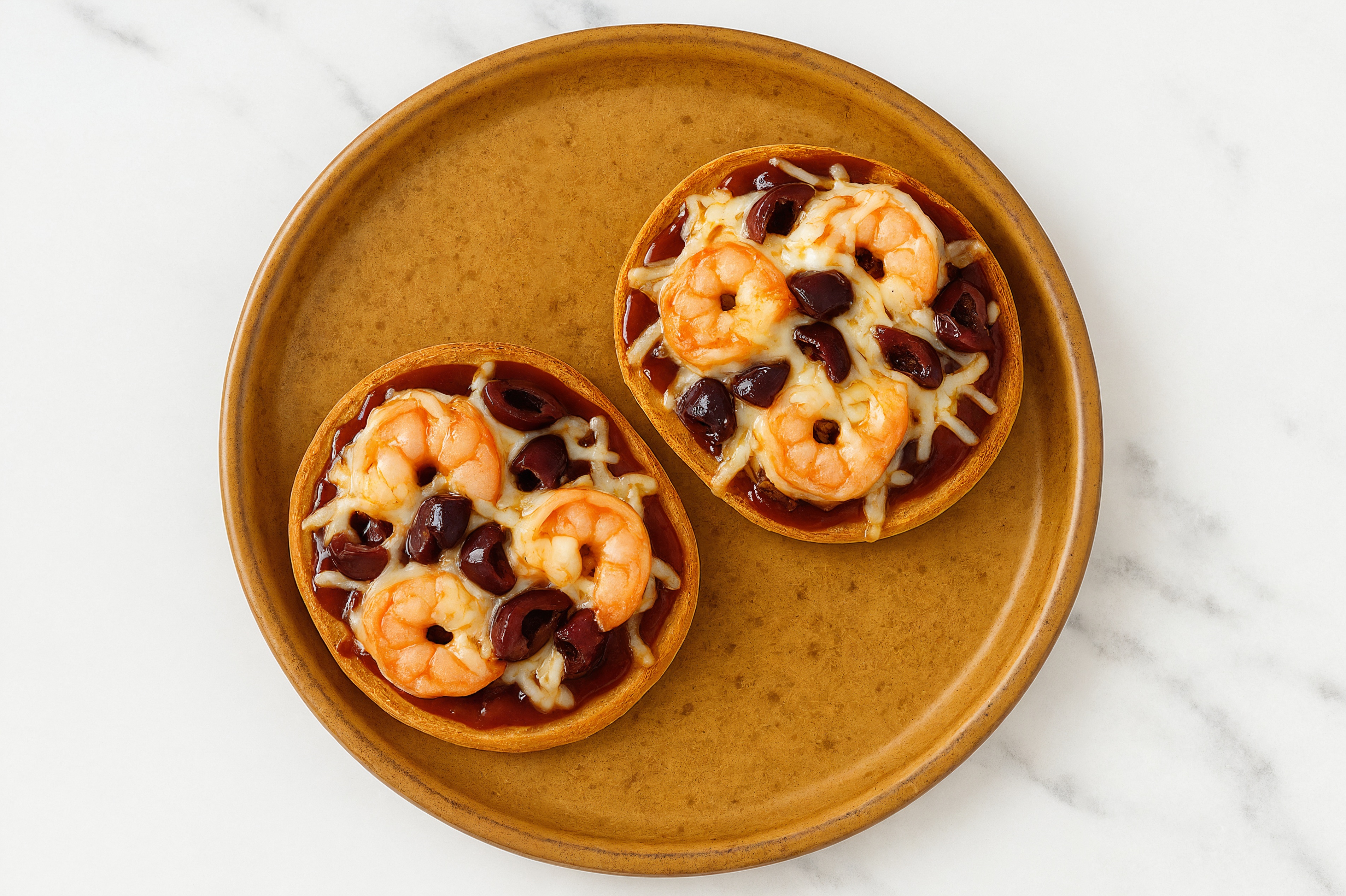 BBQ Shrimp + Olives Pizza Gluten-Free Plain Bagels