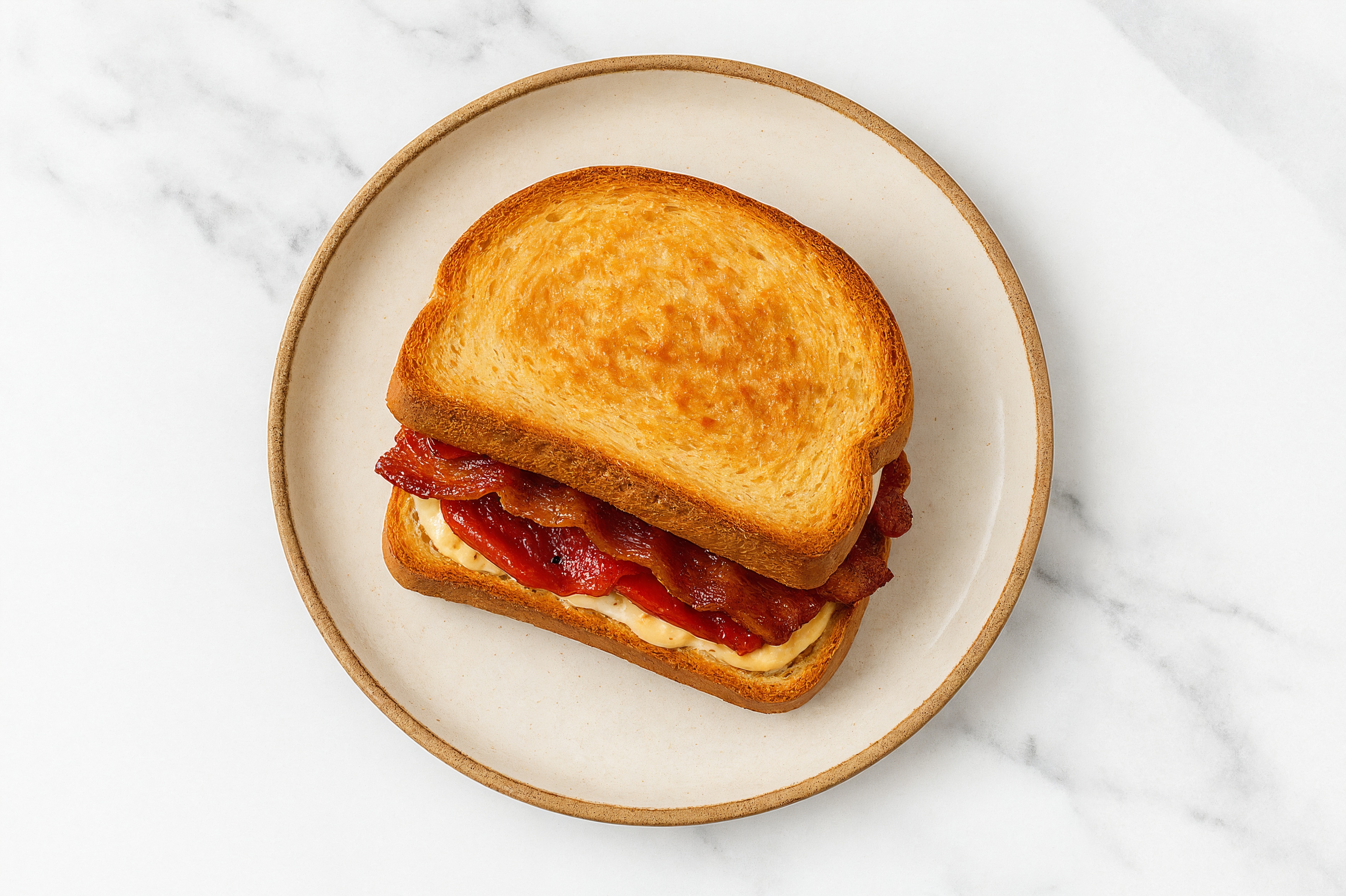 Creamy Horseradish Smoked Bacon Sandwich with Roasted Peppers on Honey White Bread