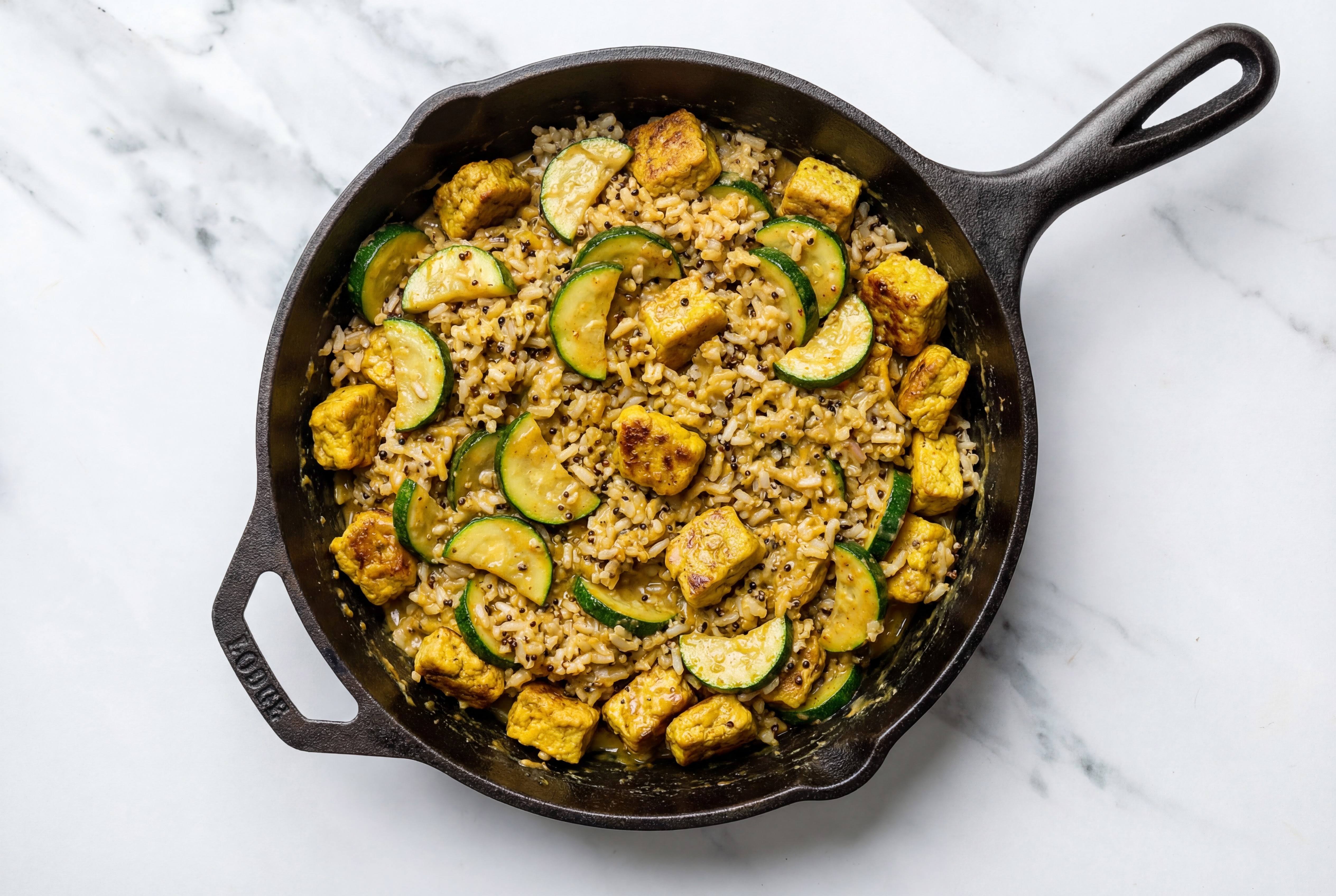 Herby Tofu + Zucchini Curry Rice