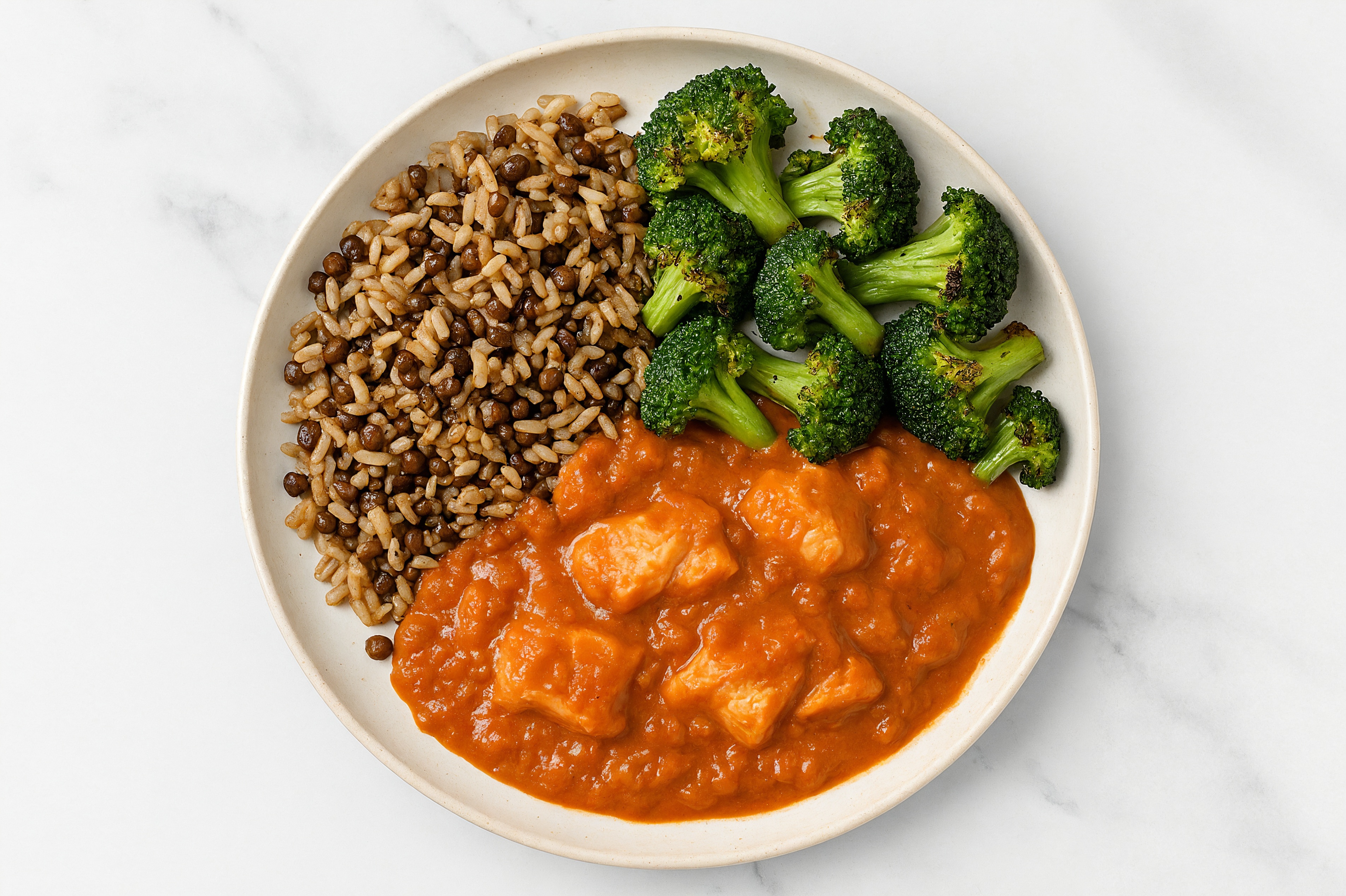 Salmon & Tikka Masala Stew with Broccoli Florets & Quinoa Rice