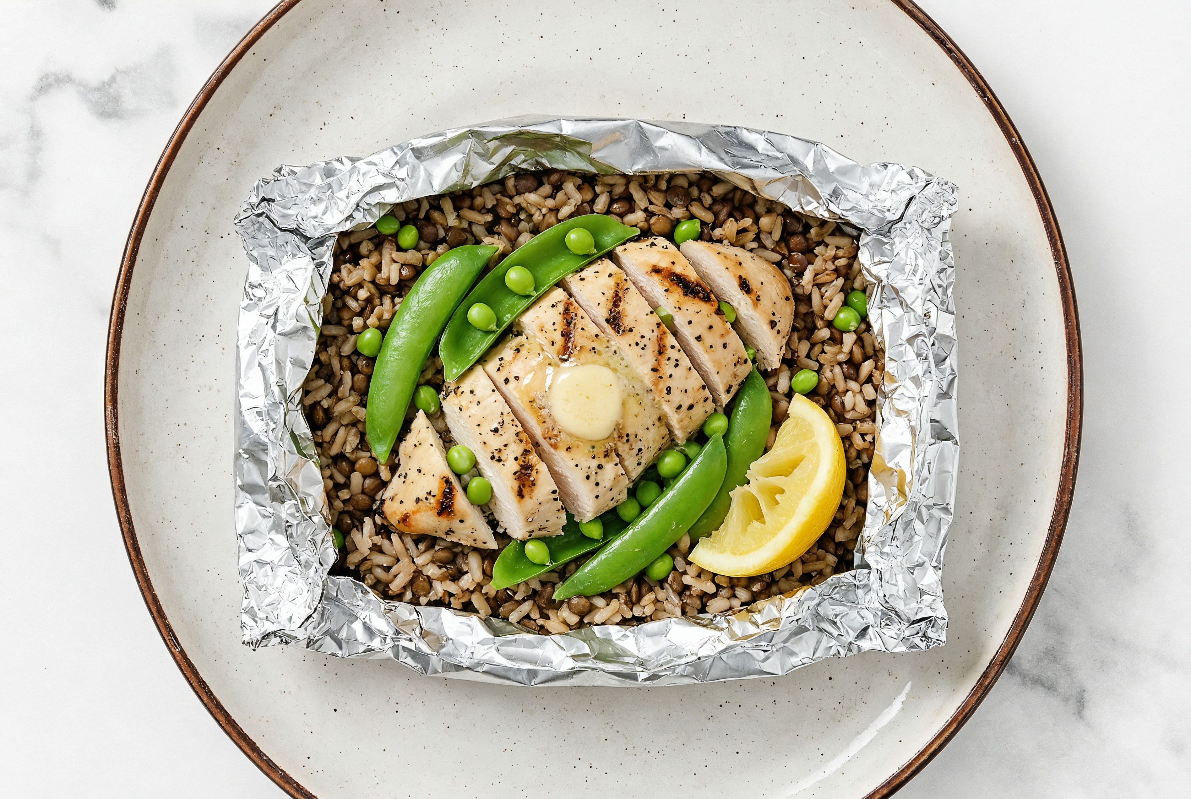 Lemon Melt Organic Cold-Pressed Plant Butter Seasoned Grilled Chicken Breast + Peas with Rice