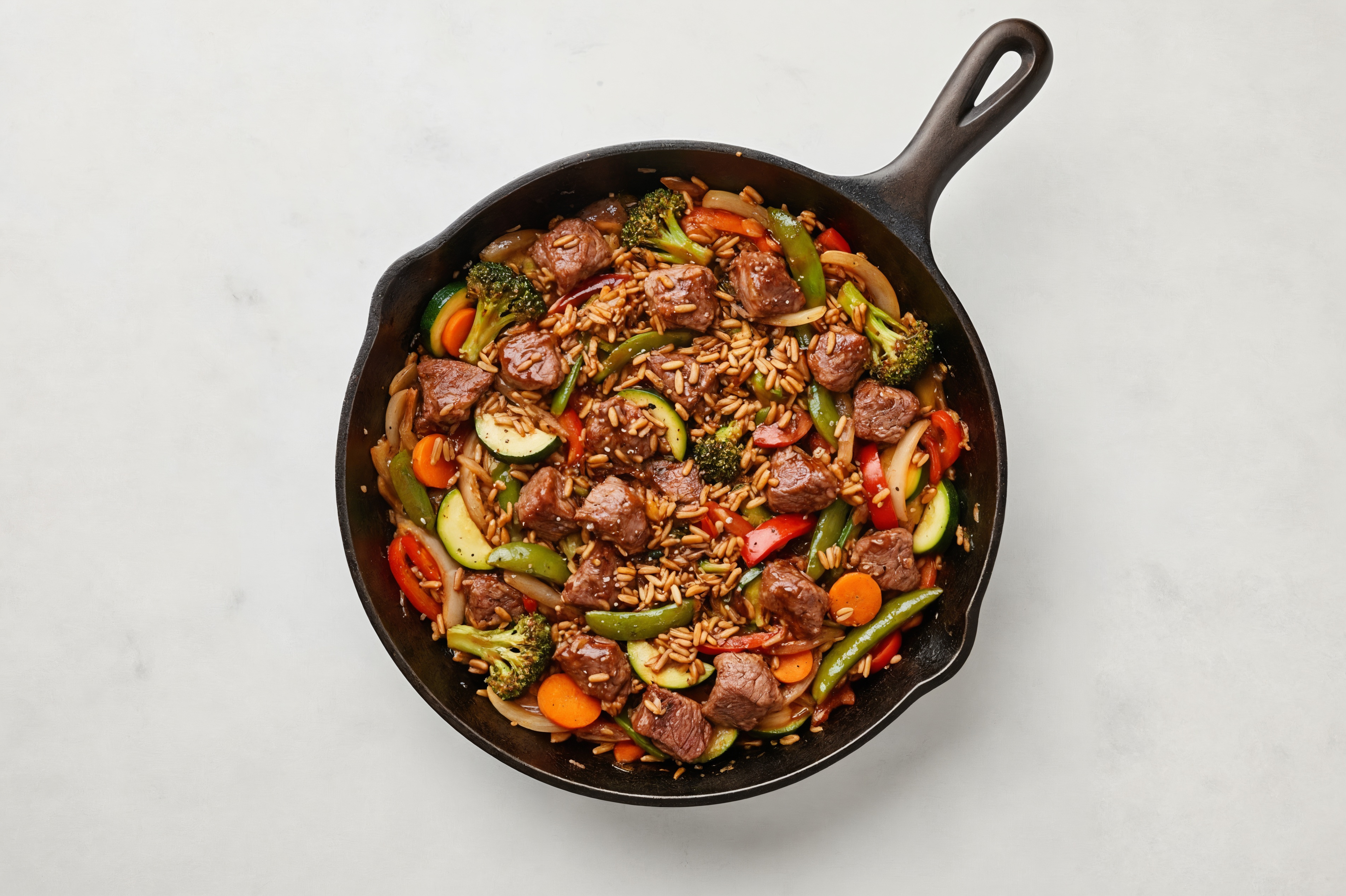 Teriyaki Veggie + Lamb Stir-Fry with Brown Rice