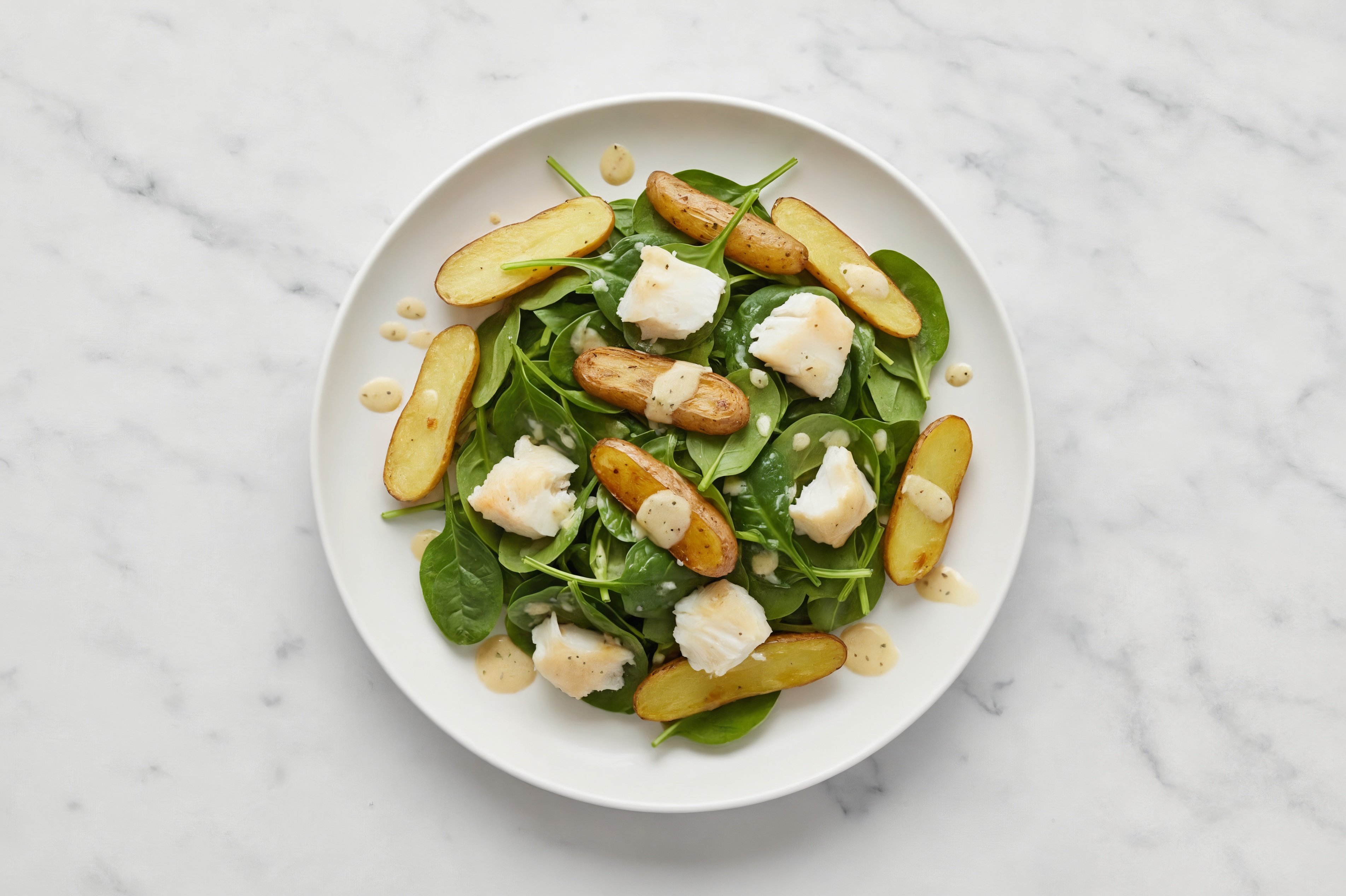 Roasted Halibut Caesar Salad with Baby Spinach