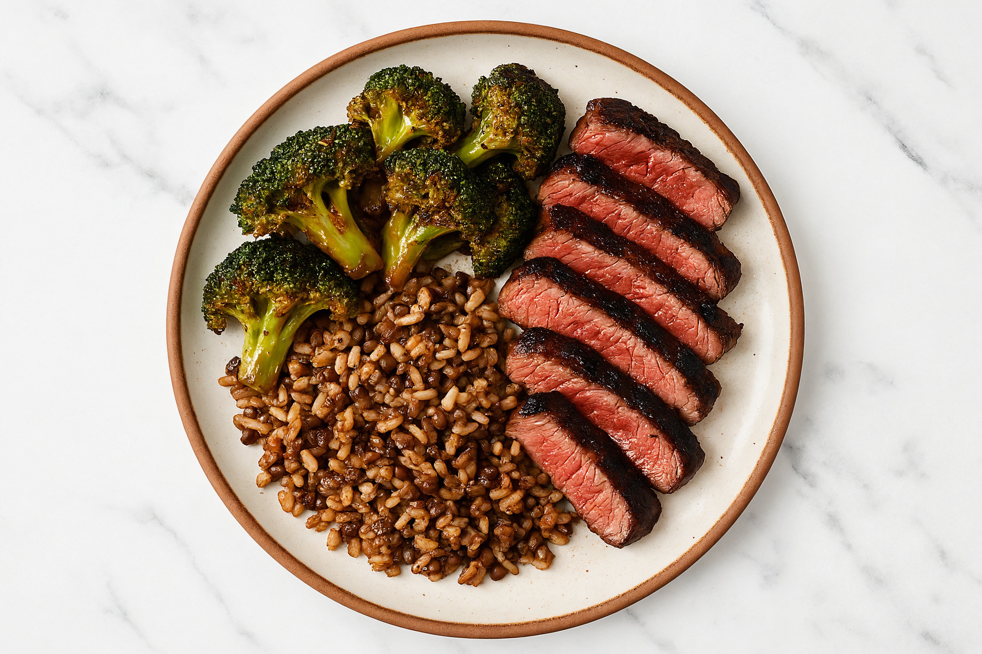 Sesame Ginger Beef Sirloin Steak Grain Bowl with Organic Broccoli