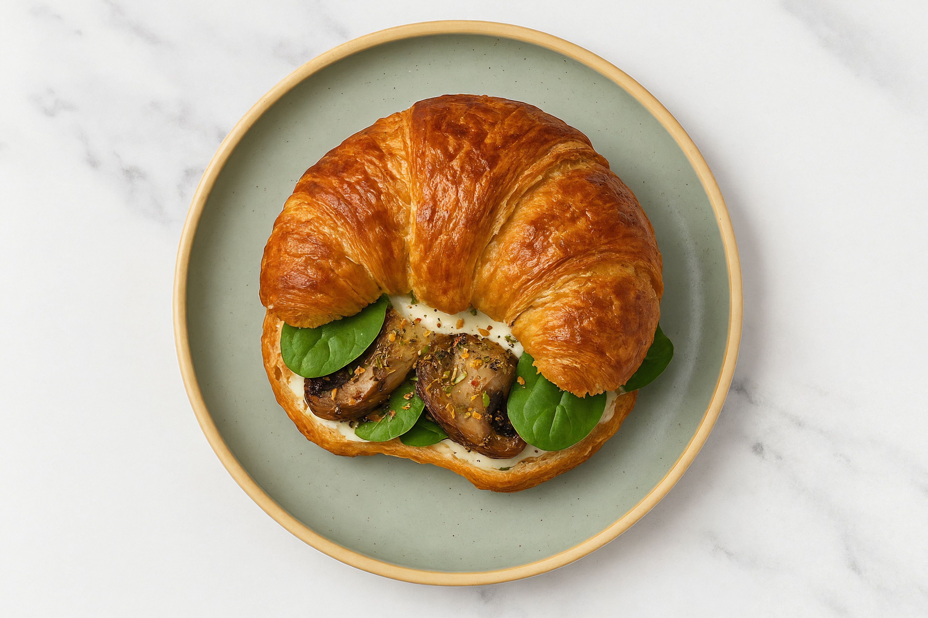  Portabella Mushroom on Croissant with Garlic Sauce + Baby Spinach