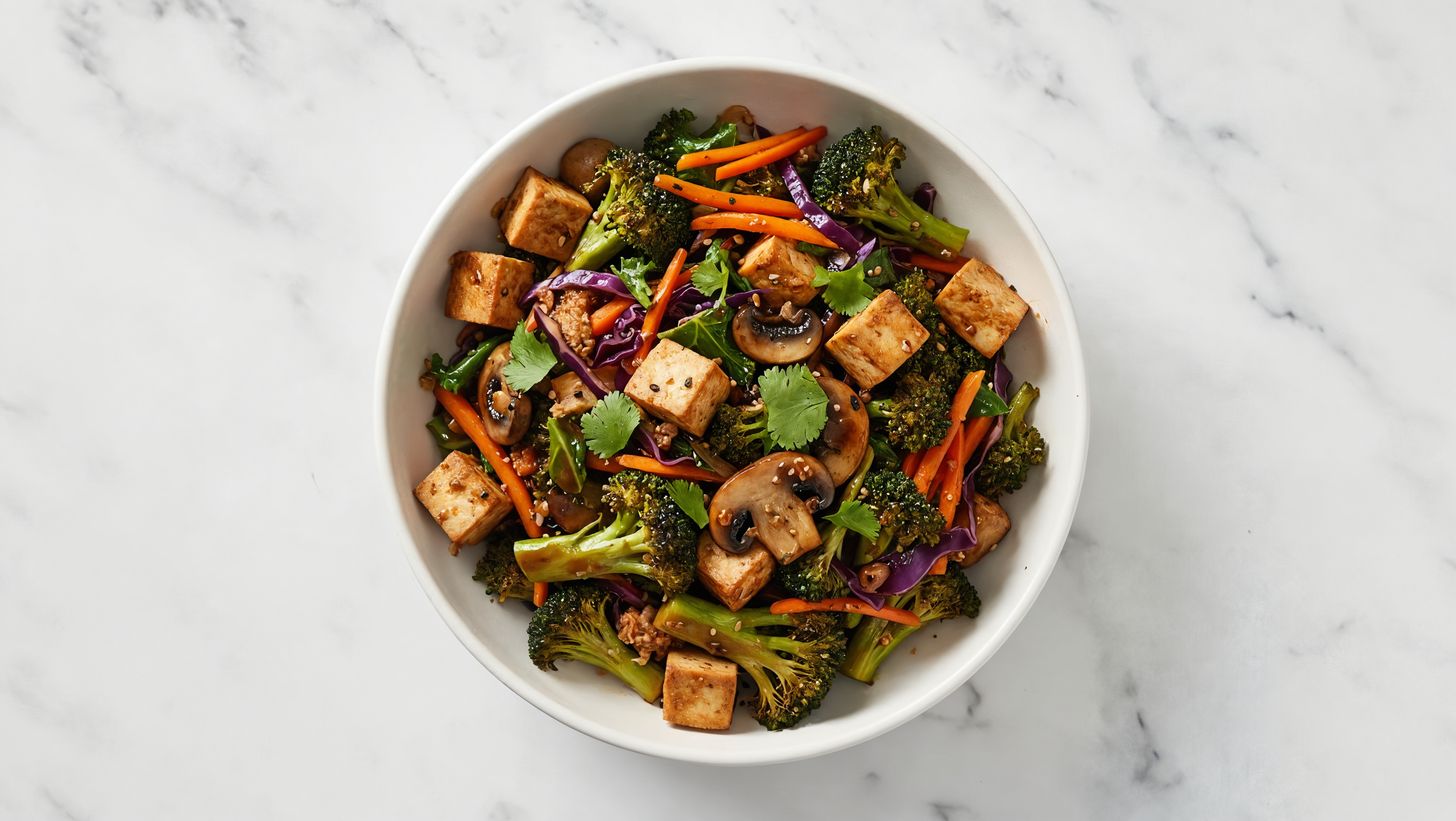 Japanese BBQ Rainbow Bowl with Organic Broccoli, Mushrooms + Tofu