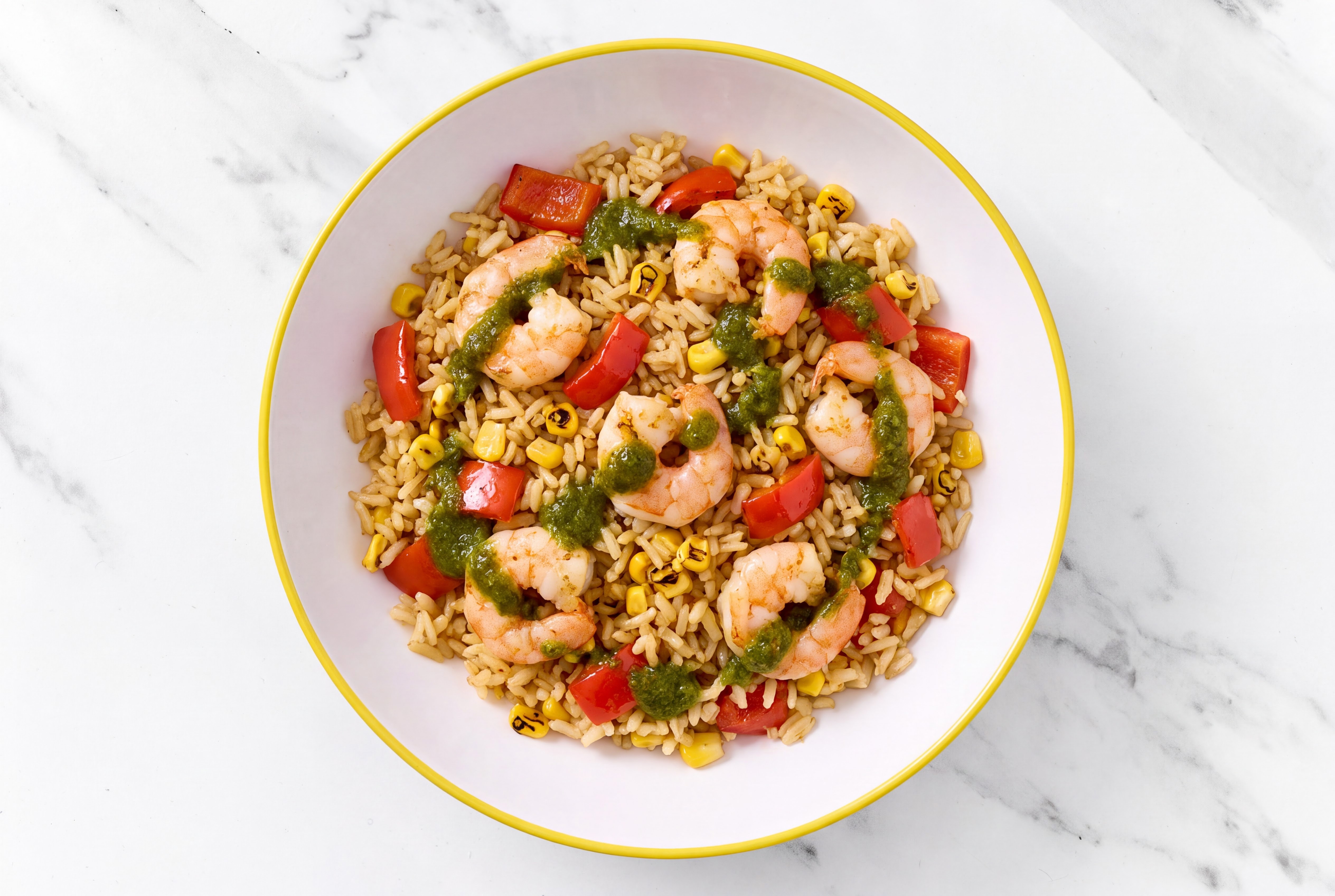 Zhoug Shrimp + Mexican Organic Red Pepper Rice Bowl