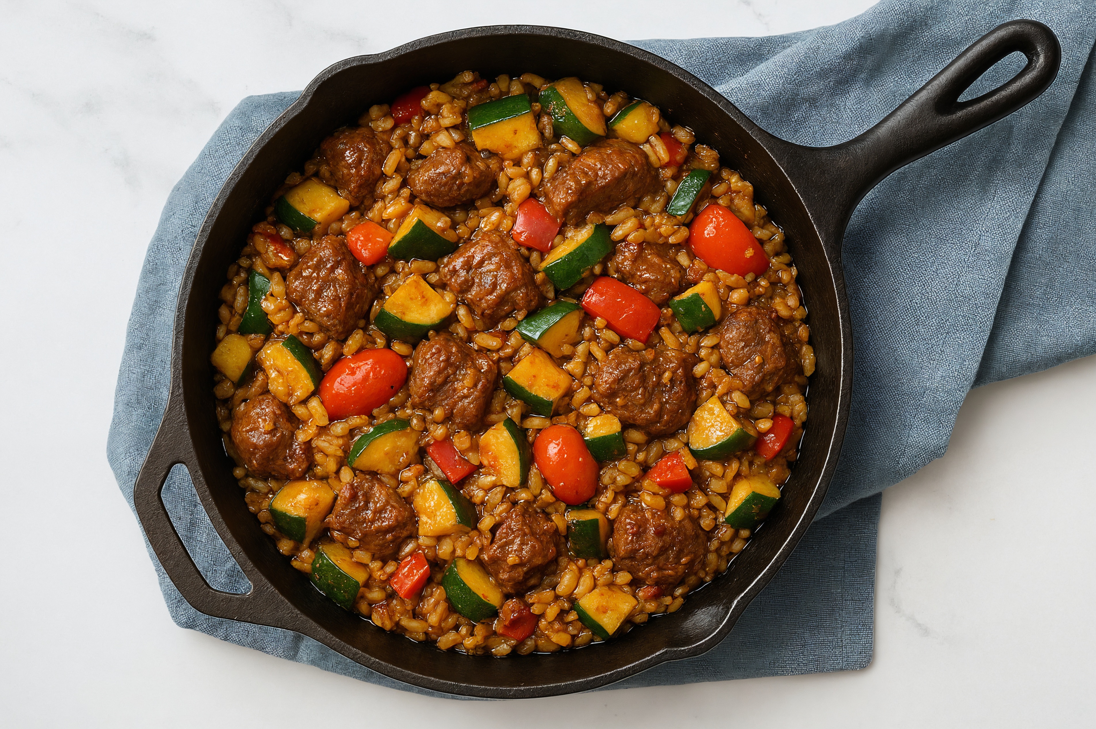 Sesame Ginger Squash + Lamb Stir-Fry with Brown Rice