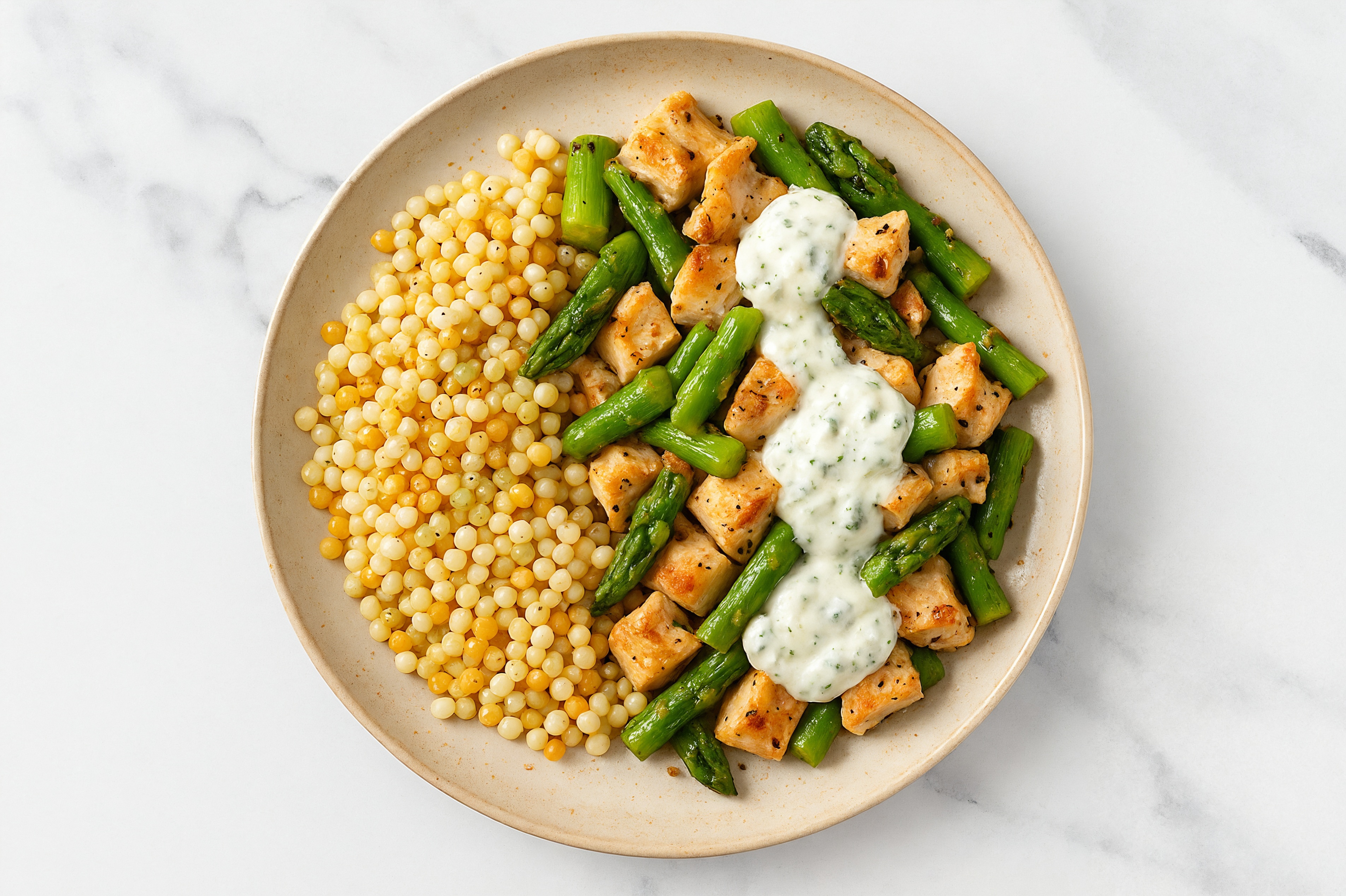 Boneless Skinless Chicken Thighs + Asparagus Tzatziki Bowl