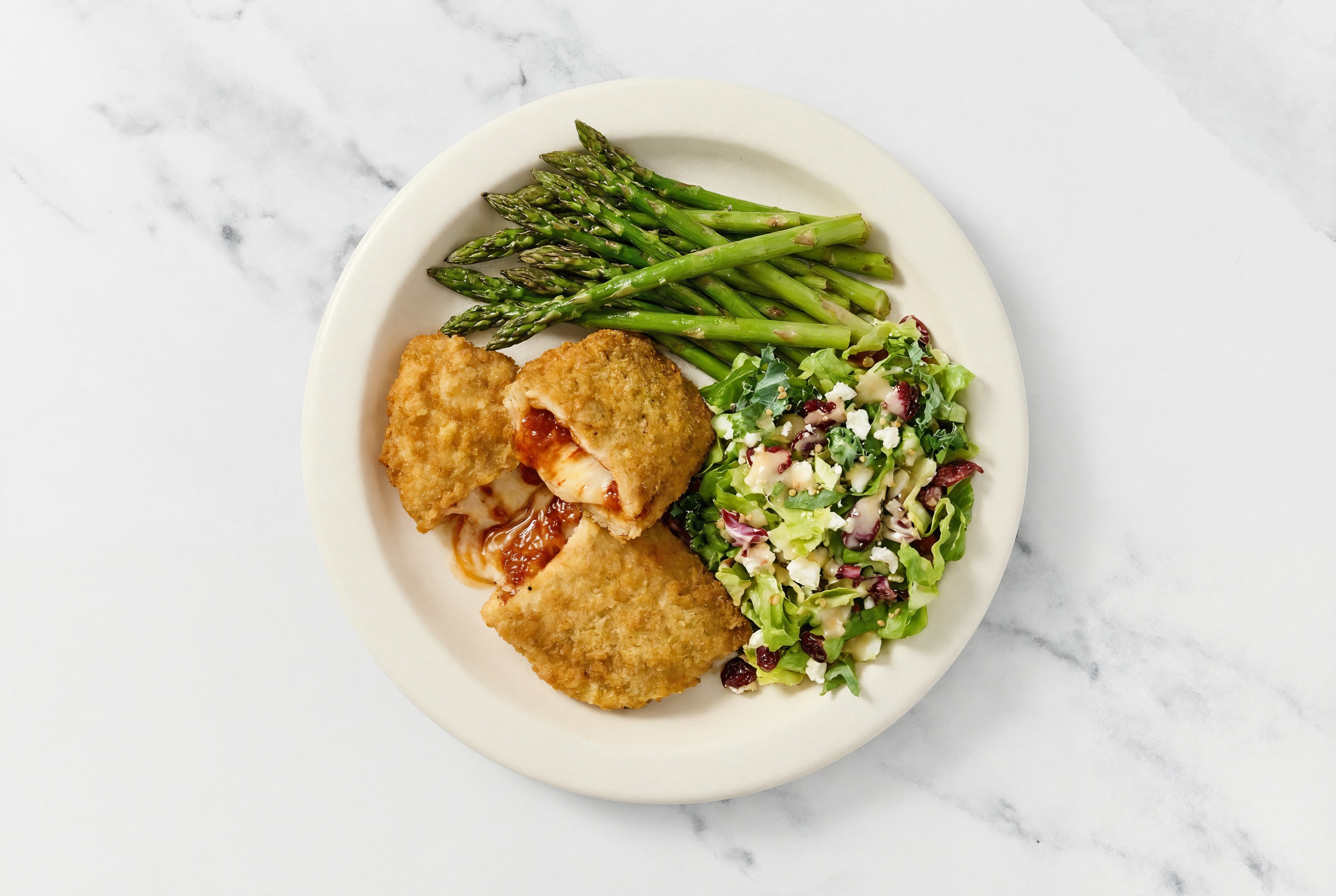 "Chicken" Parm with Asparagus & Honey Citrus Salad