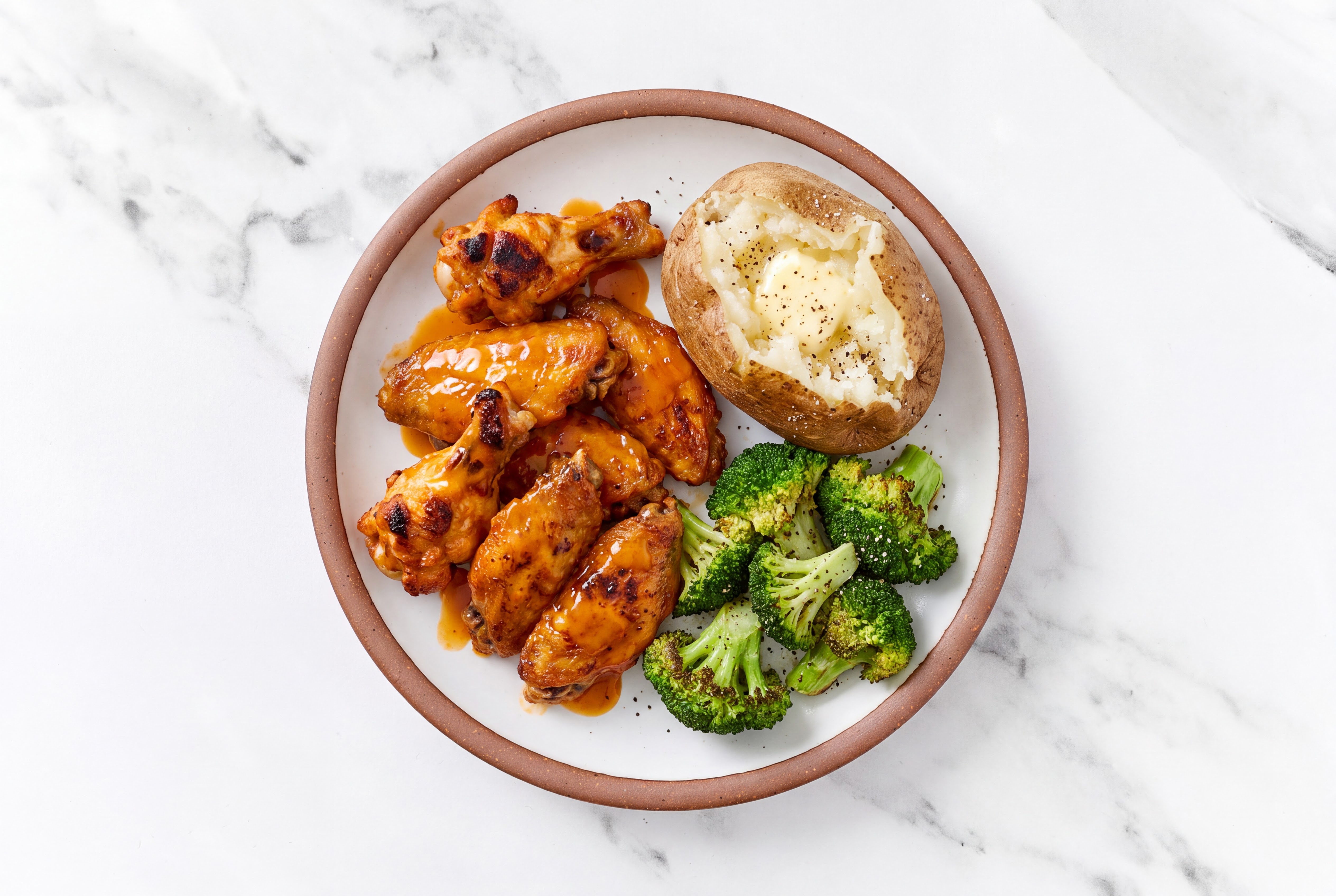 Dill Buffalo Chicken Wings with Baked Potato + Organic Broccoli