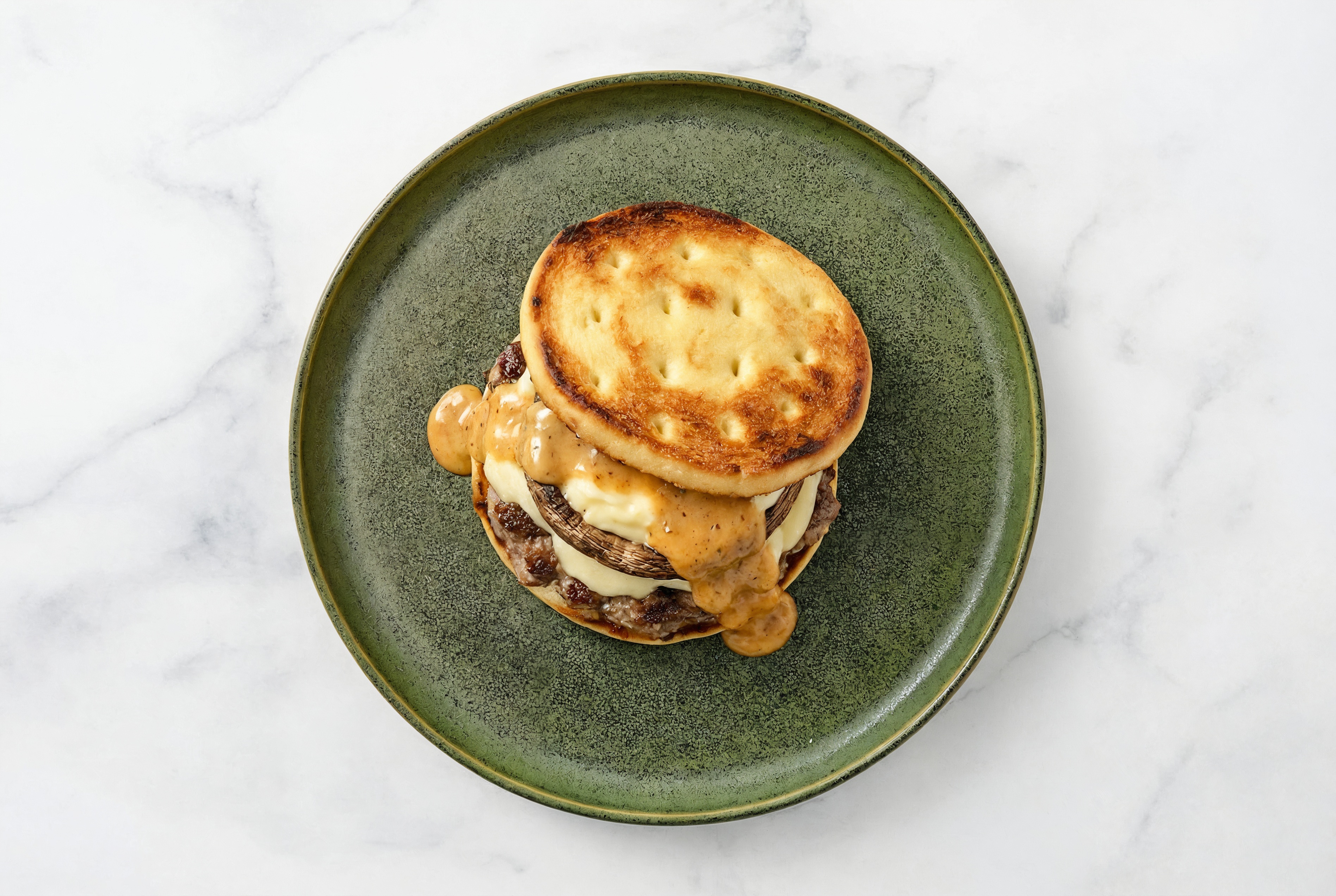 Wagyu Beef + Mushroom Brie Burgers with Garlicky Smoky BBQ Dipping Sauce