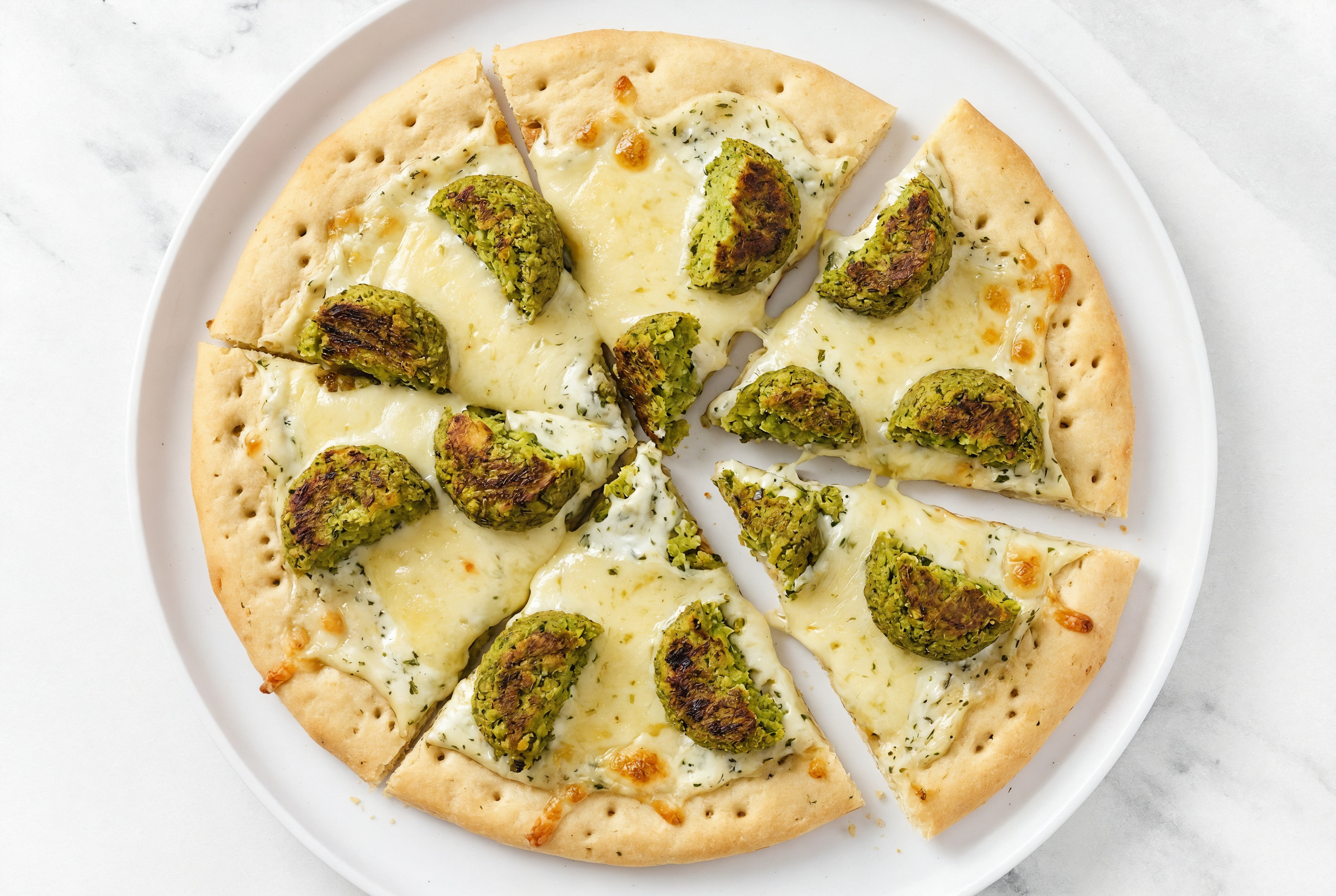 White Herb  Falafel Pizza with Mild Havarti