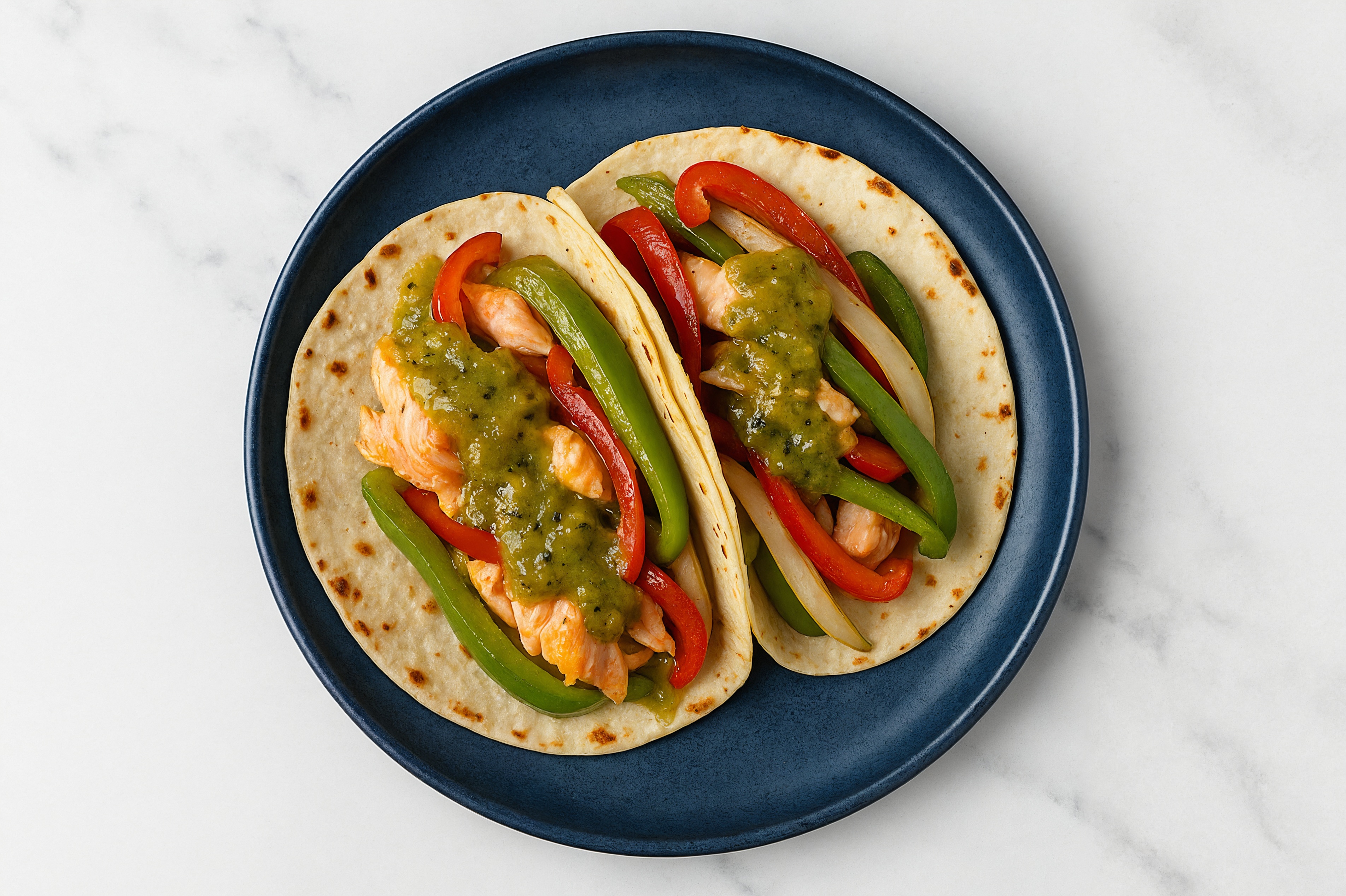 Hearty Salmon Tacos with Veggies + Green Chile