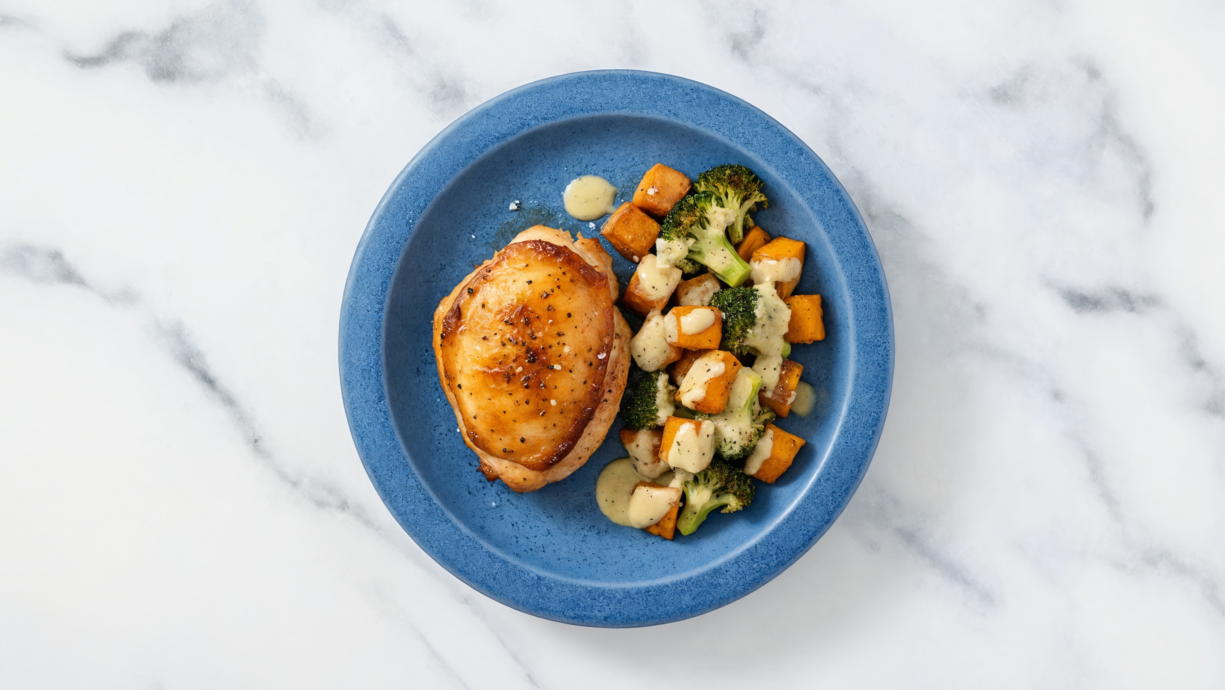Sheet Pan Tahini-Chicken with Sweet Potatoes & Broccoli