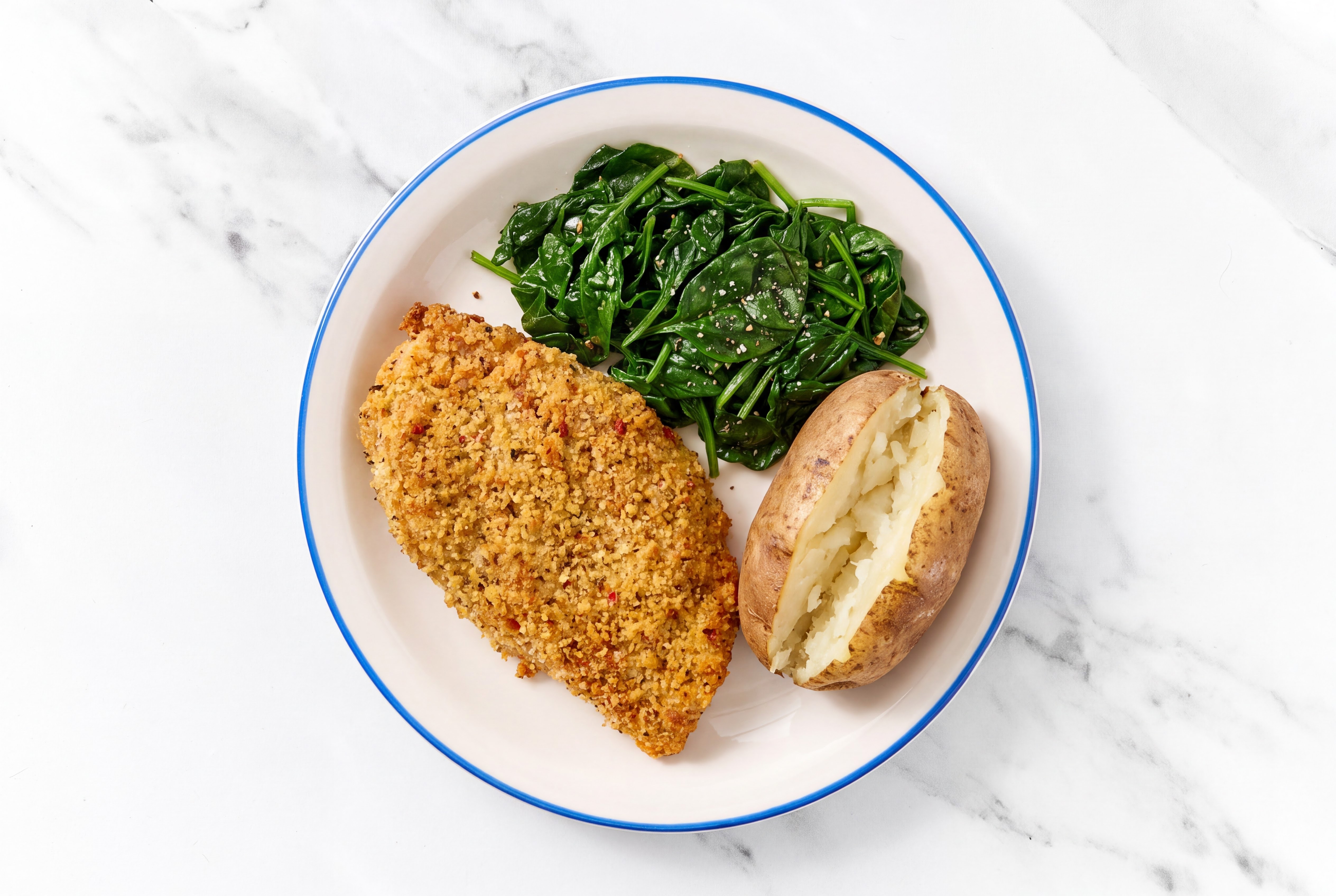 Parmesan Breaded Chicken Cutlet with Baby Spinach & Russet Potato