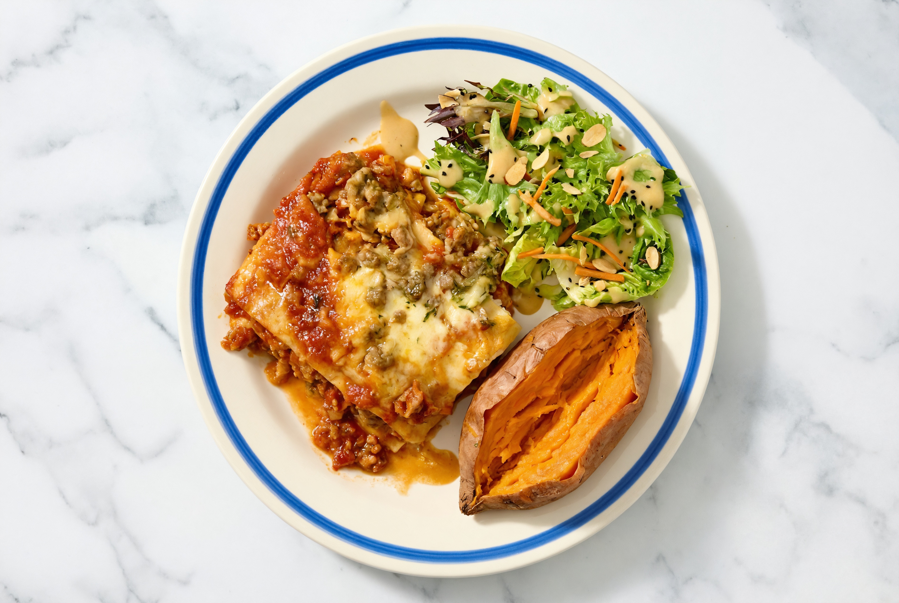 Lasagna Bolognese with Sweet Potato + Little Gem Salad
