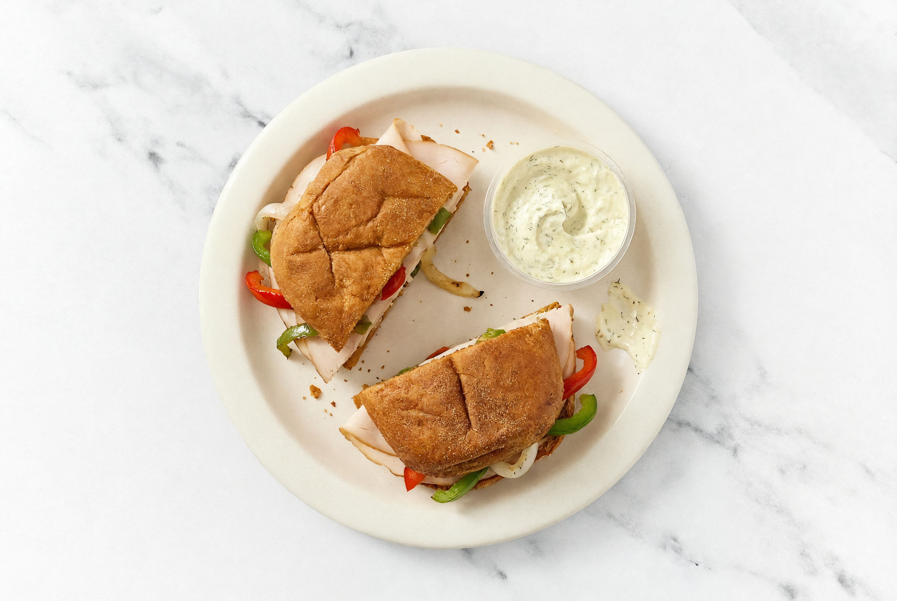 Dill Pickle Roasted Turkey Sandwich with Peppers + Onion on Gluten-Free Buns