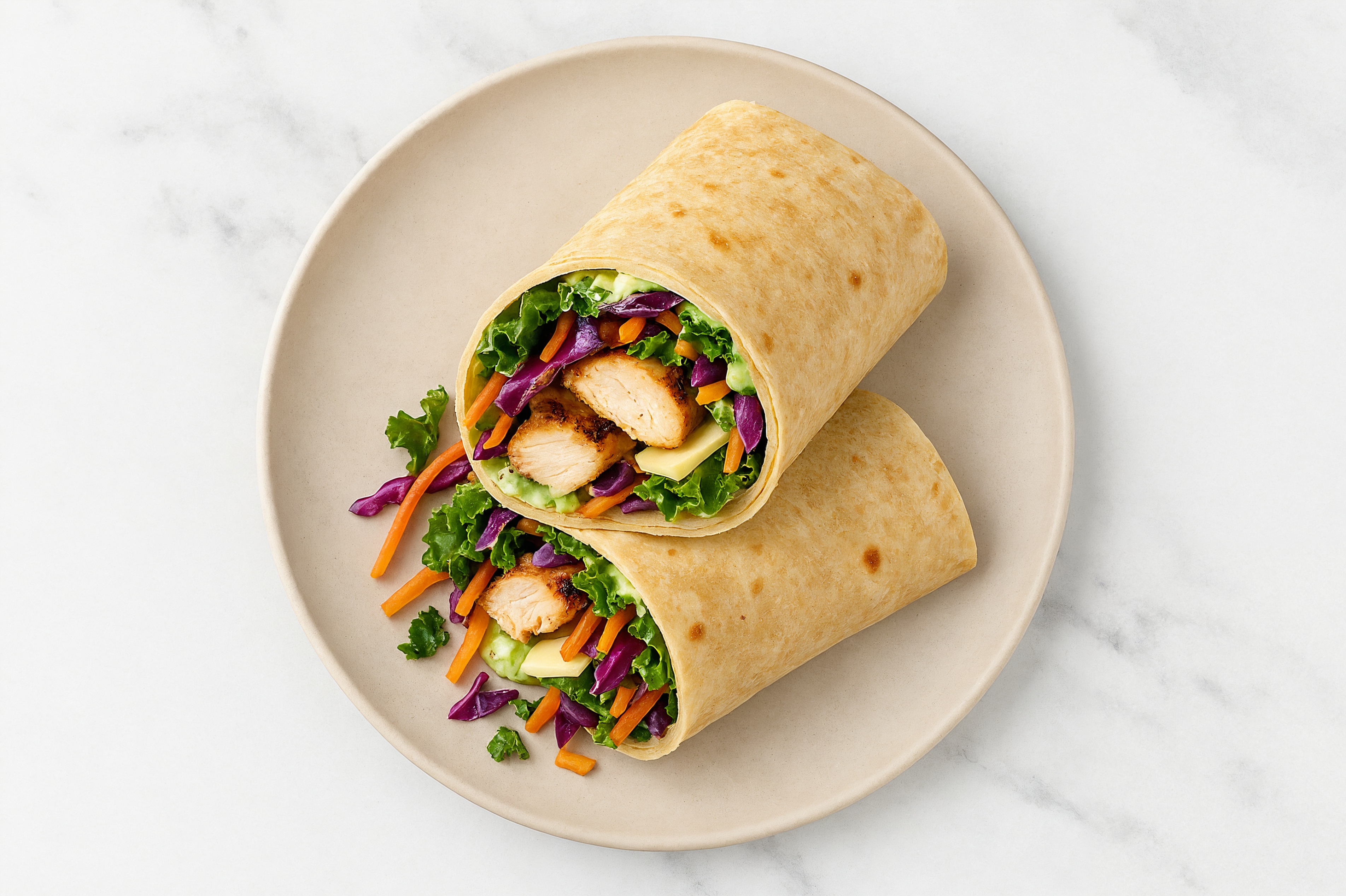 Jalapeño Blackened Chicken + Havarti Tortilla Wraps with Rainbow Veggies