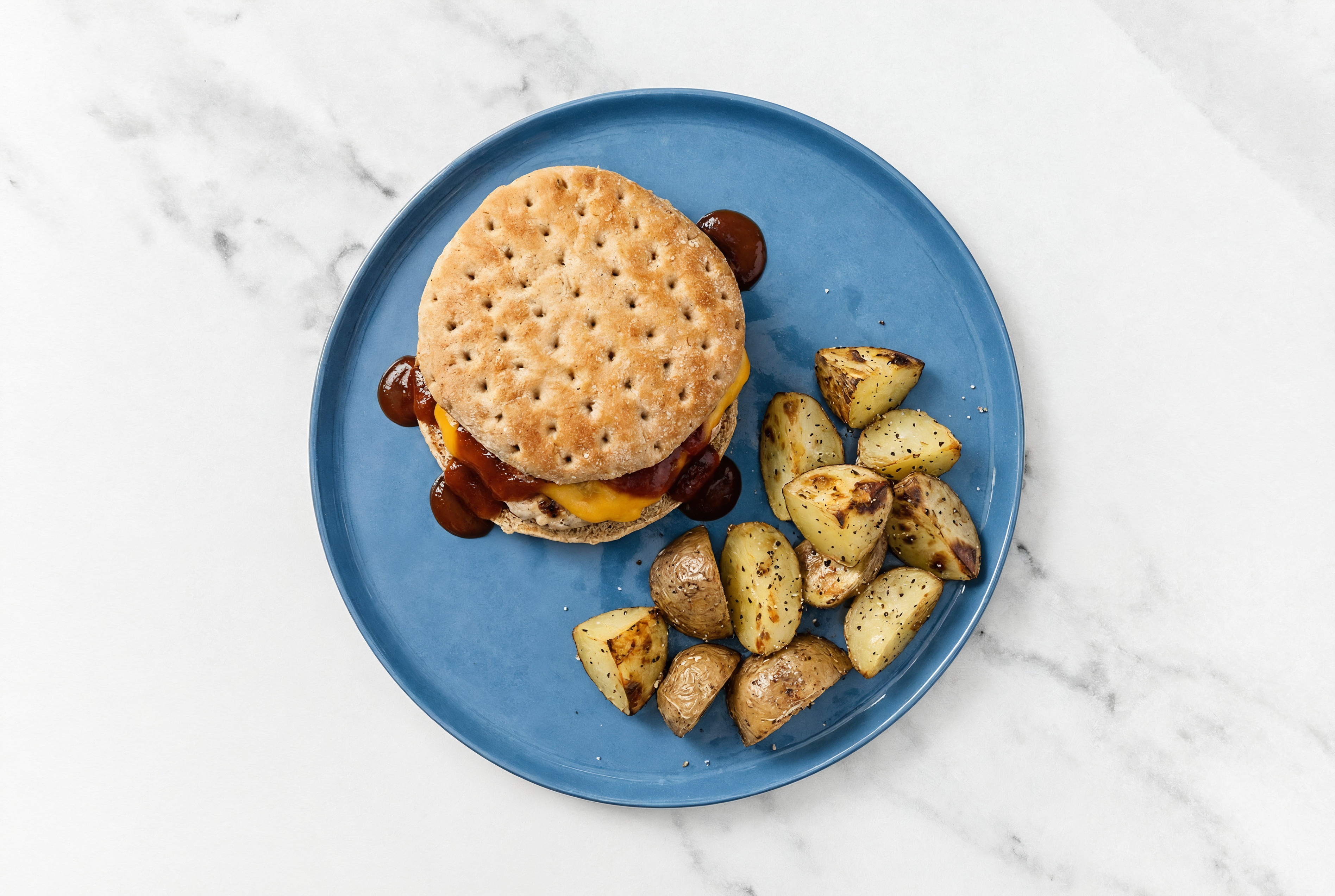 Herby BBQ Grilled Turkey Cheeseburger + Yellow Potatoes