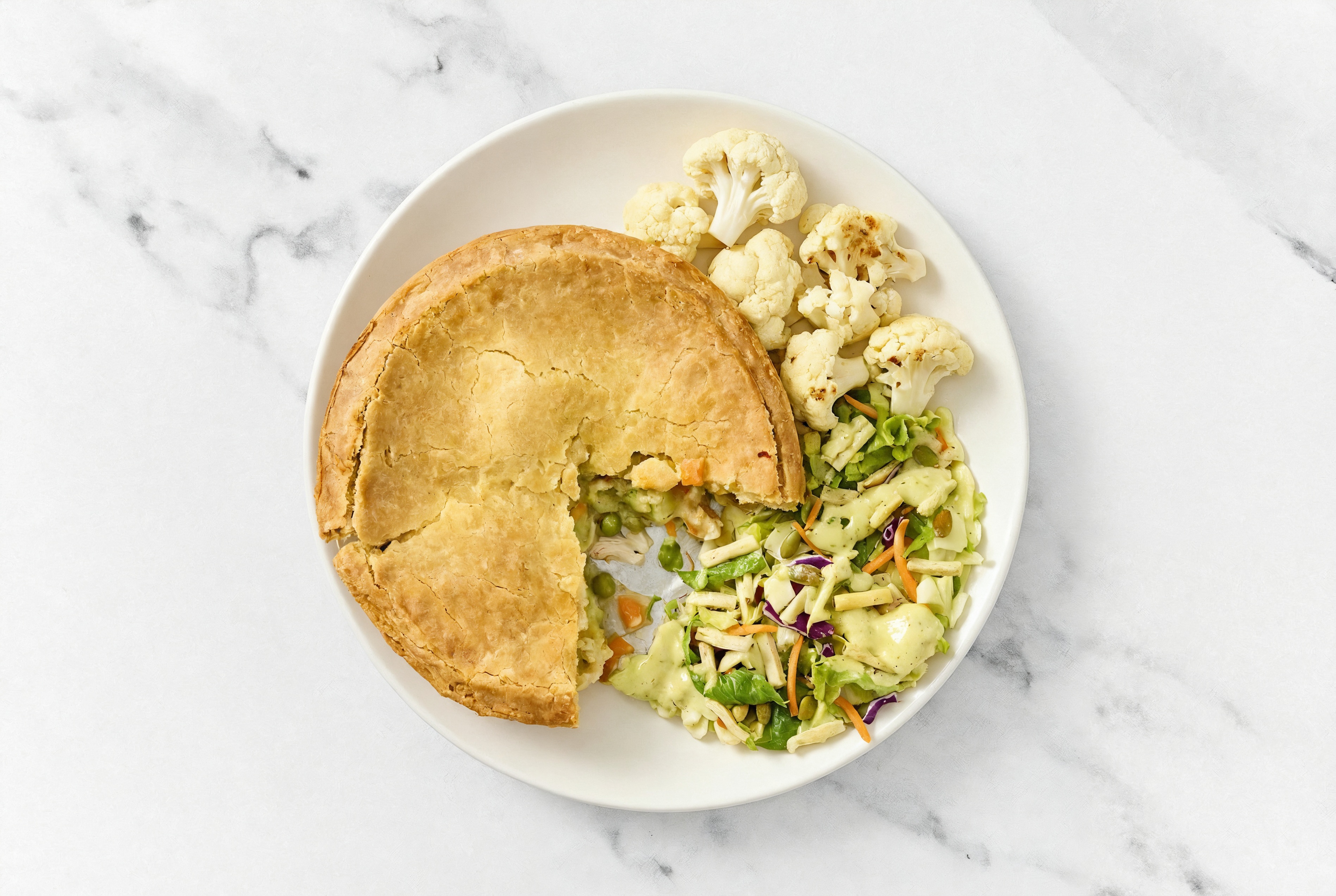 Chicken Pot Pie with Cauliflower Florets & Goddess Salad