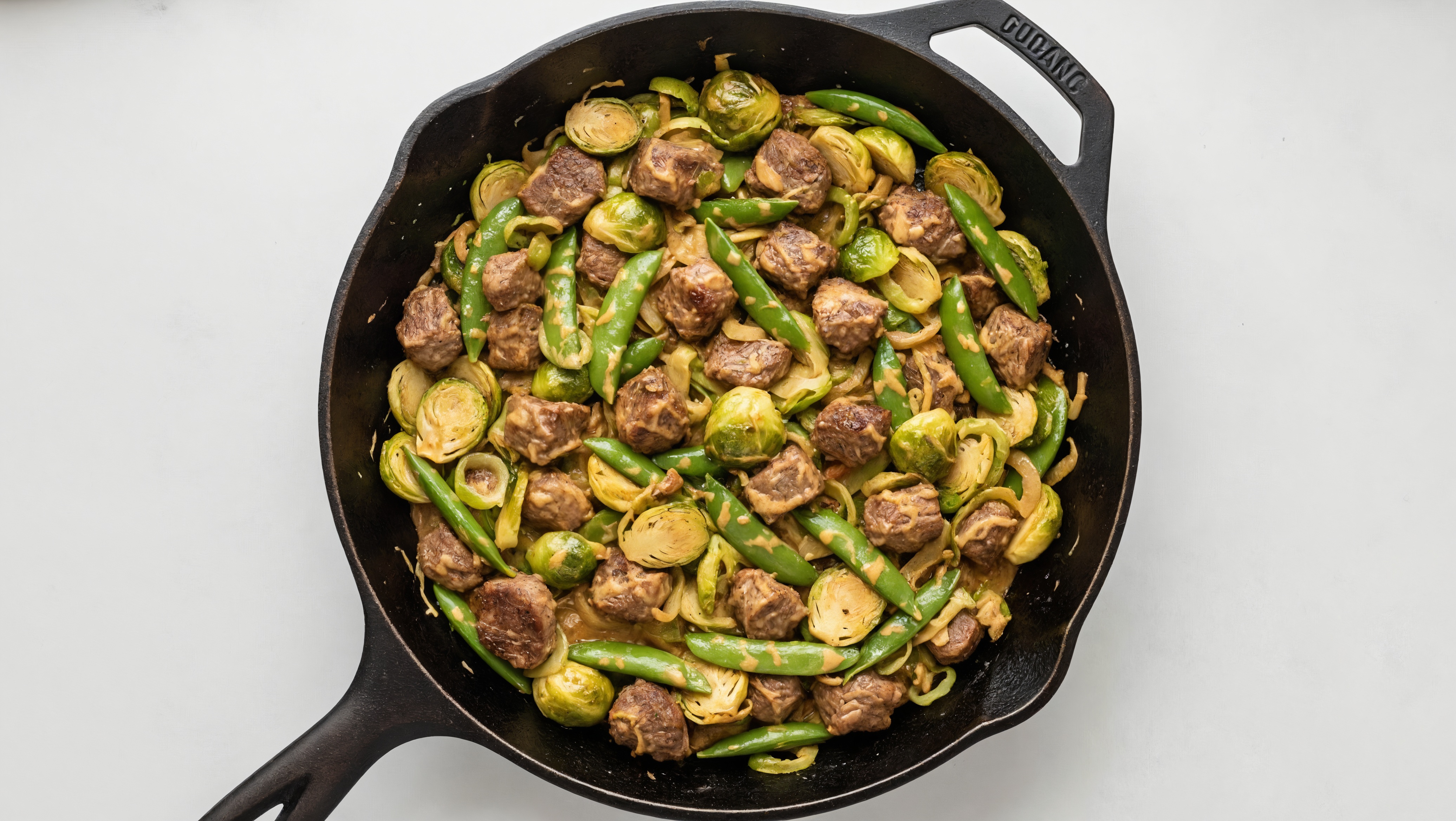 Thai Peanut Bison Stir-Fry with Snap Peas & Brussels