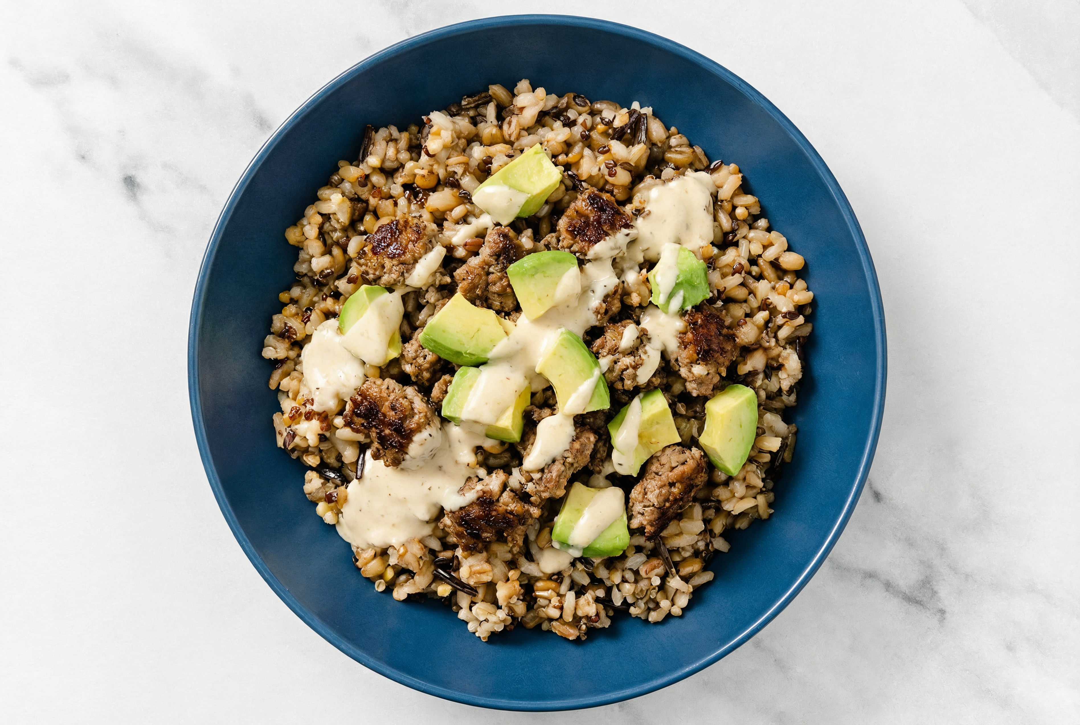 Ground Lamb & Avocado Grain Bowl with Creamy Horseradish