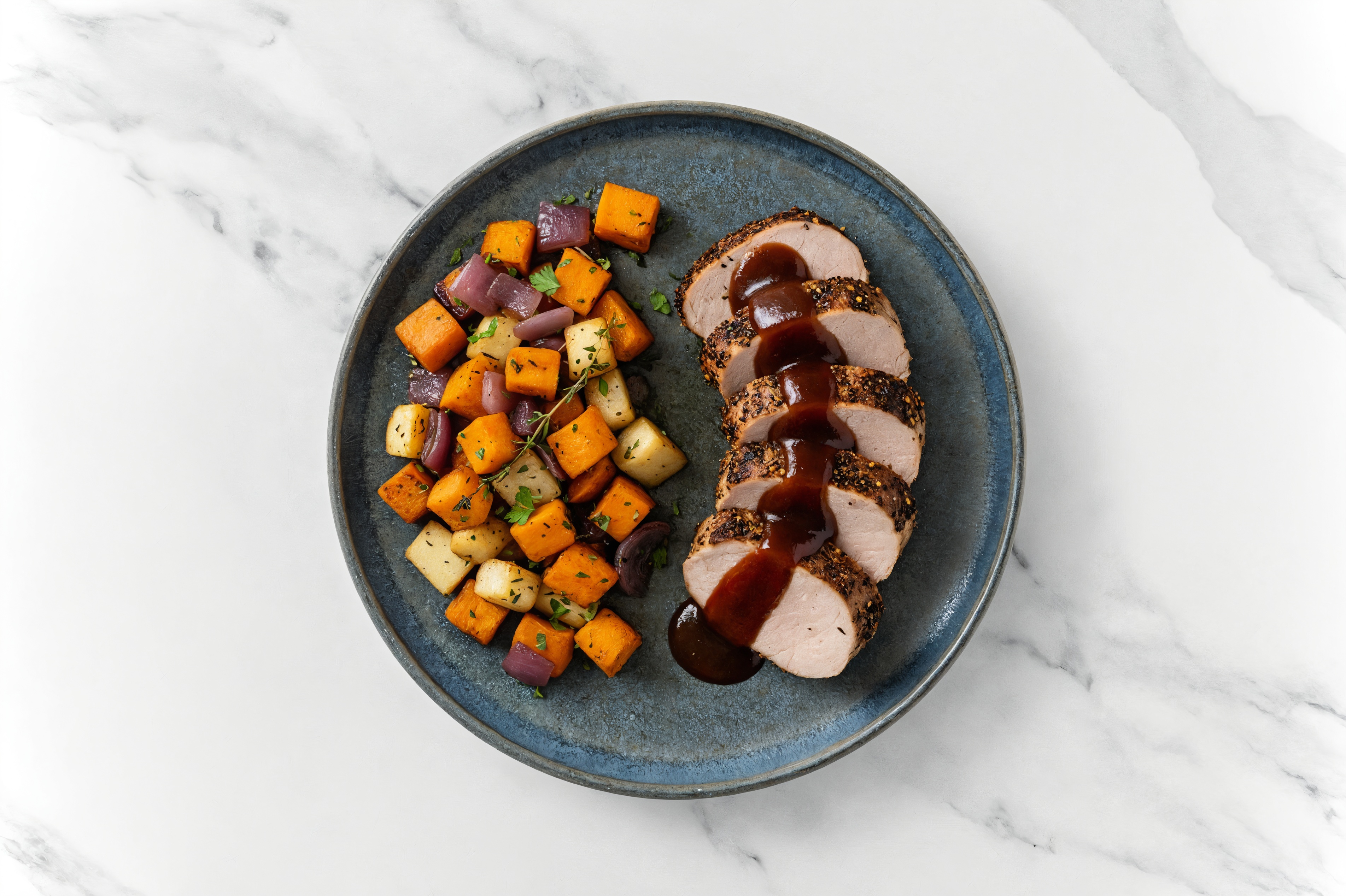 Sweet + Spicy Pork Tenderloin with Roasted Veggies